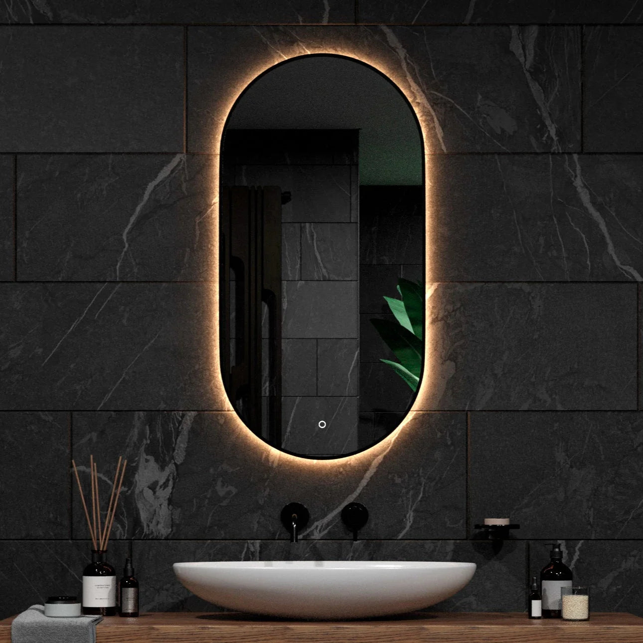 Badrumsspegel - 100x50cm Oval - Svart Ram