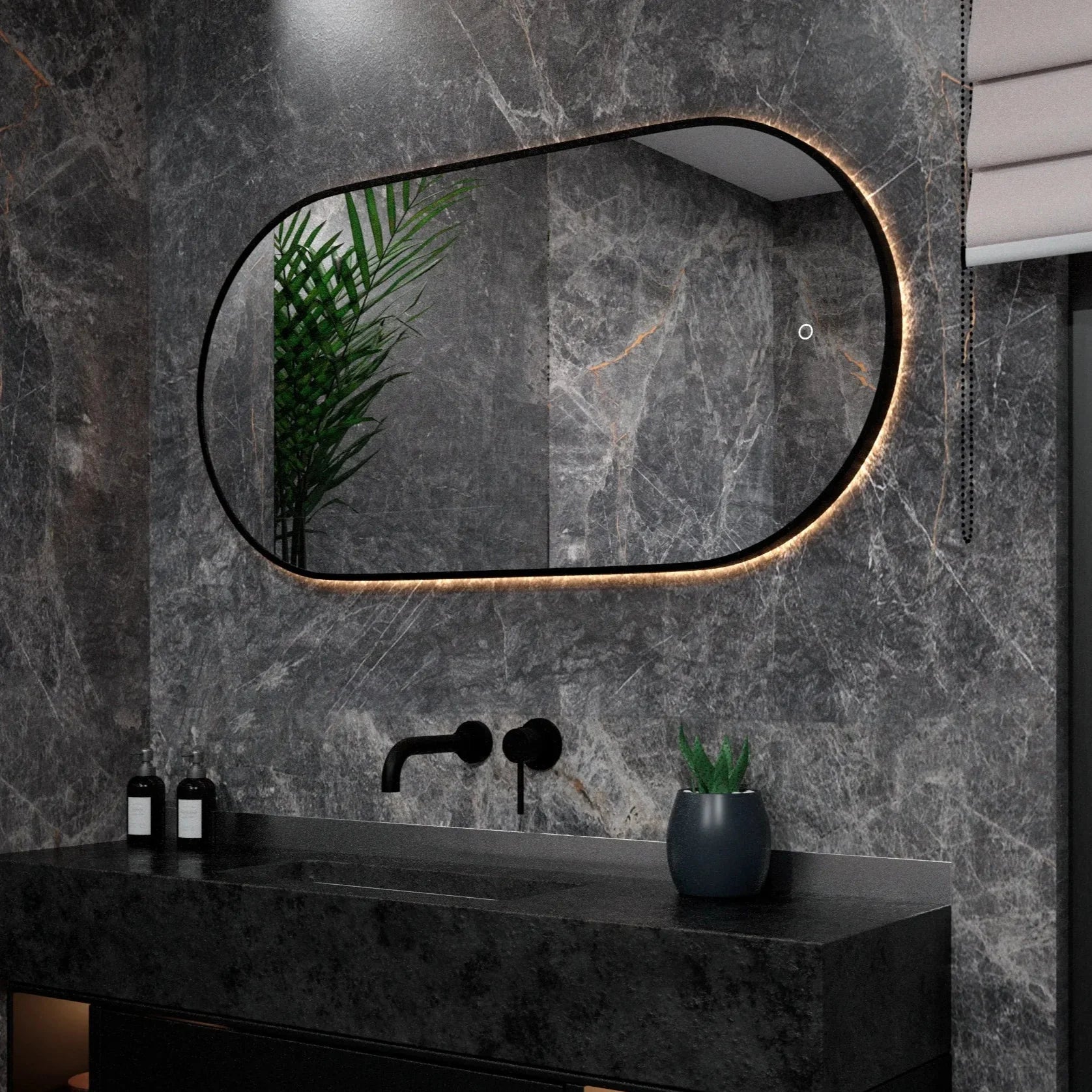 Badrumsspegel - 120x60cm Oval - Svart Ram - Förbeställa