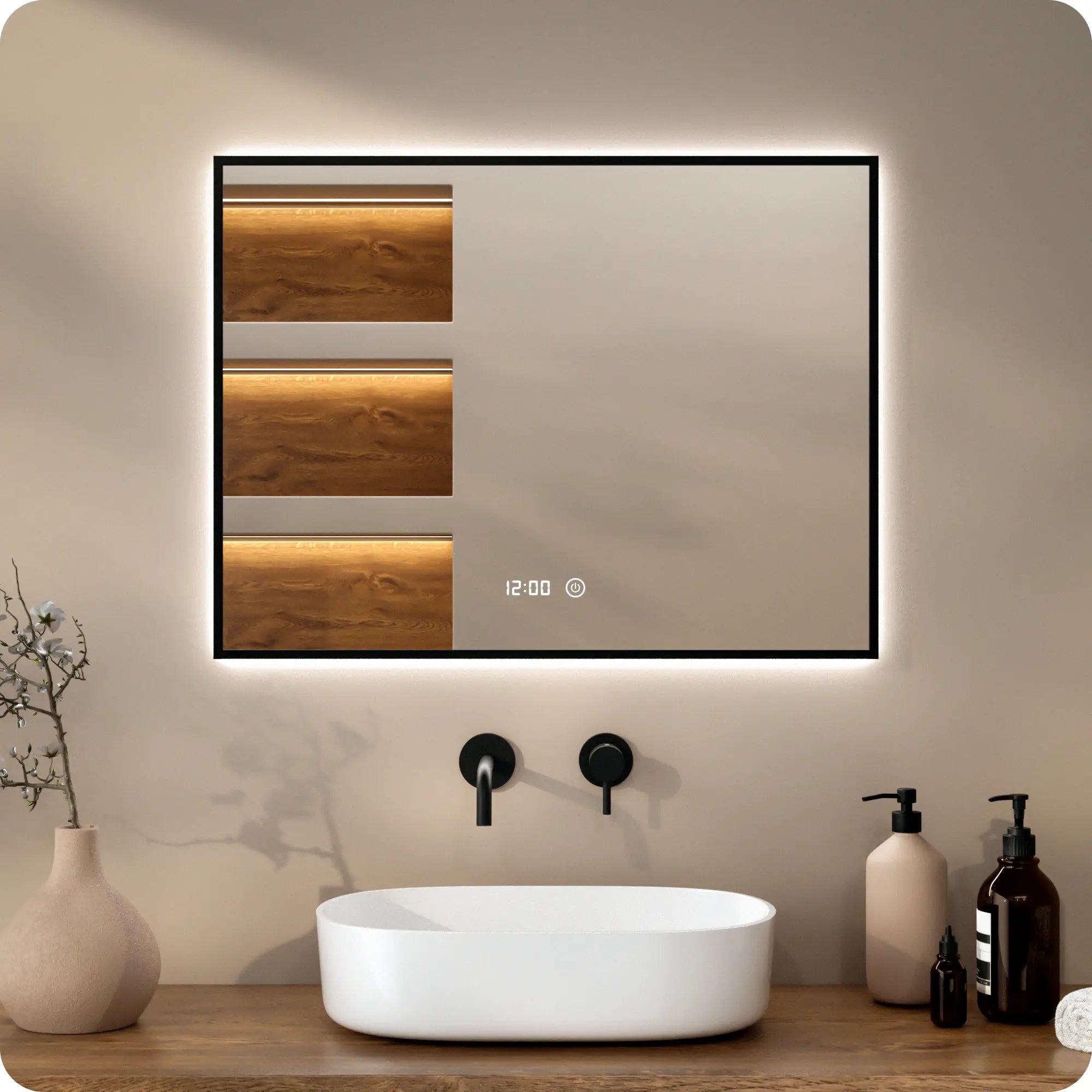 Badkamerspiegel - 80x60cm - Zwart Frame - Förbeställa