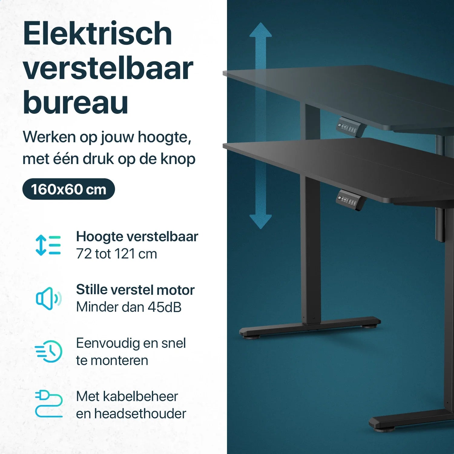 Flowsense Zit Sta Bureau - Verstelbaar Elektrisch Bureau - 160 x 60 cm
