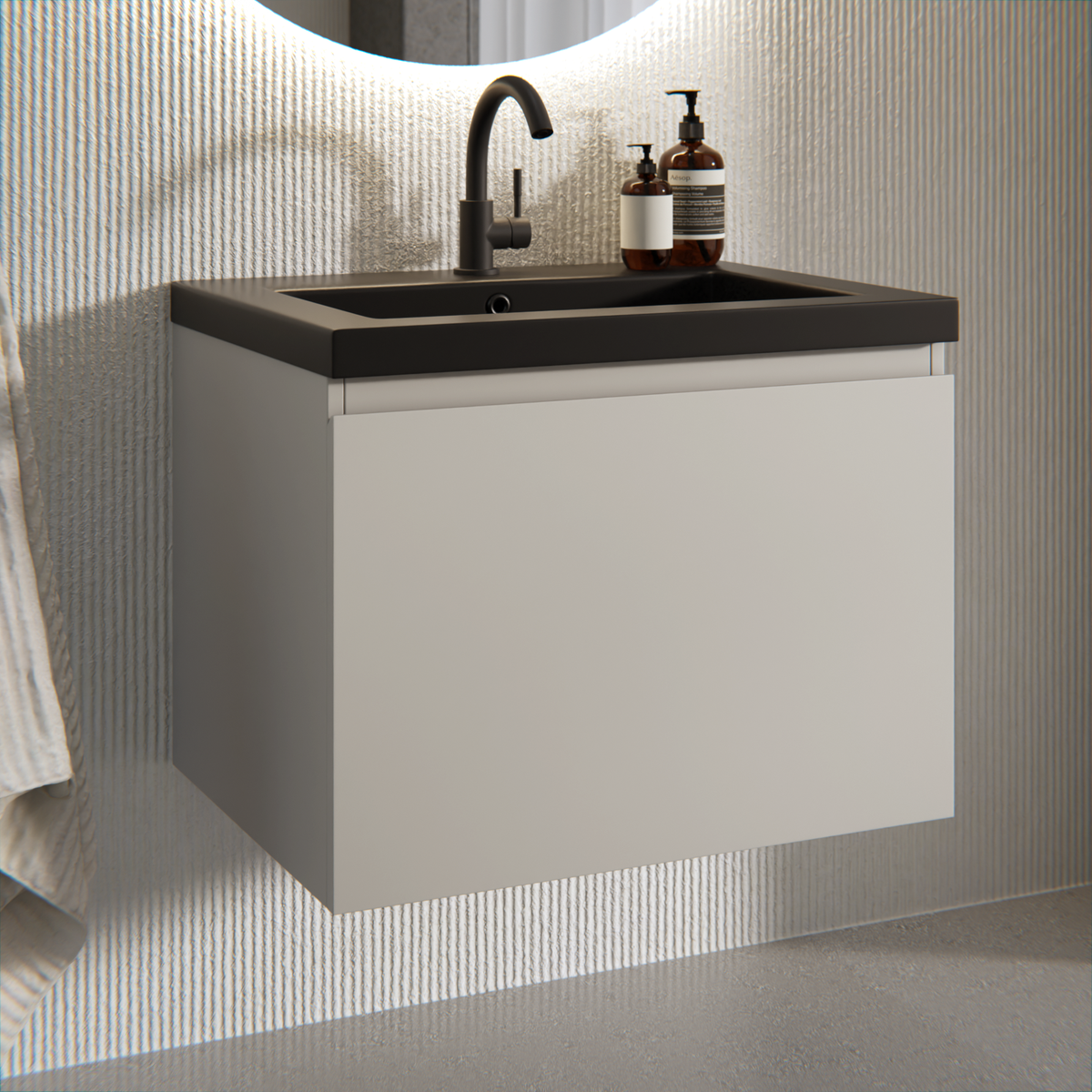 badrumsmöbel Vino - 60 cm - Taupe - tvättställ Svart