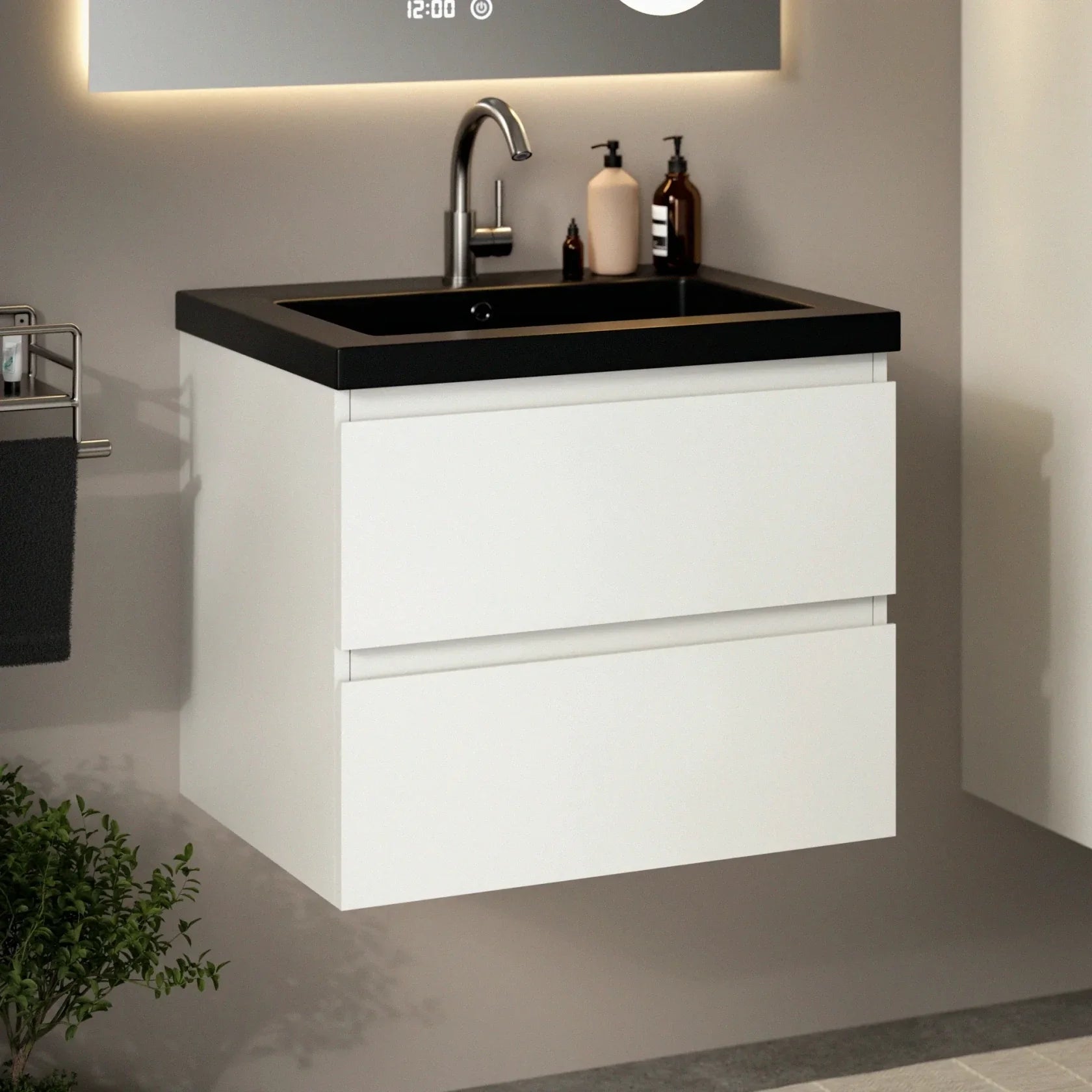 Badkamermeubel Karo - 60cm - Wit - Wastafel Zwart - Förbeställa