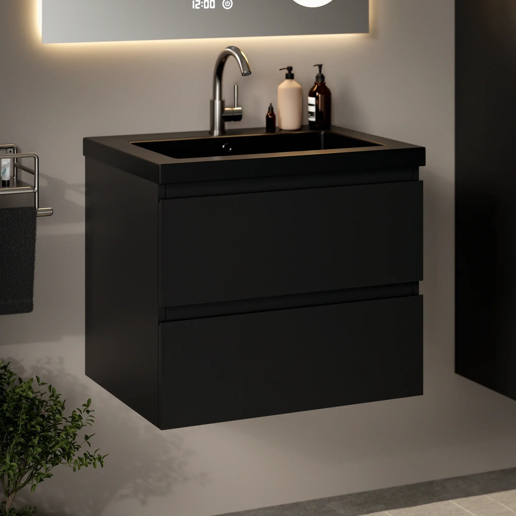 Badkamermeubel Karo - 60cm - Mat Zwart - Wastafel Zwart - Förbeställa