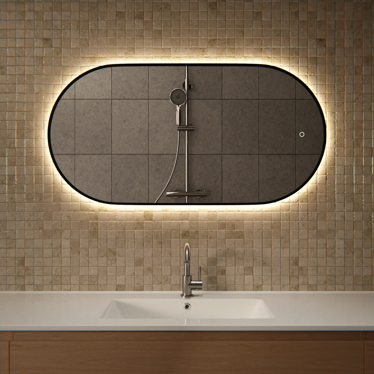 Badrumsspegel - 100x50cm Oval - Svart Ram