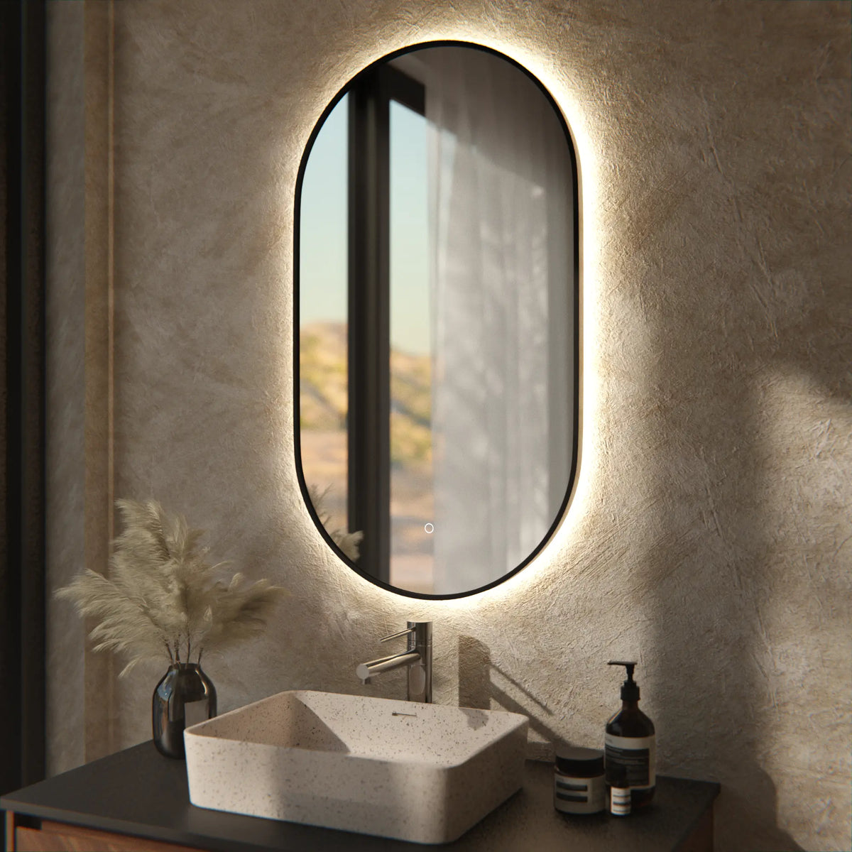 Badrumsspegel - 90x50cm Oval - Svart Ram