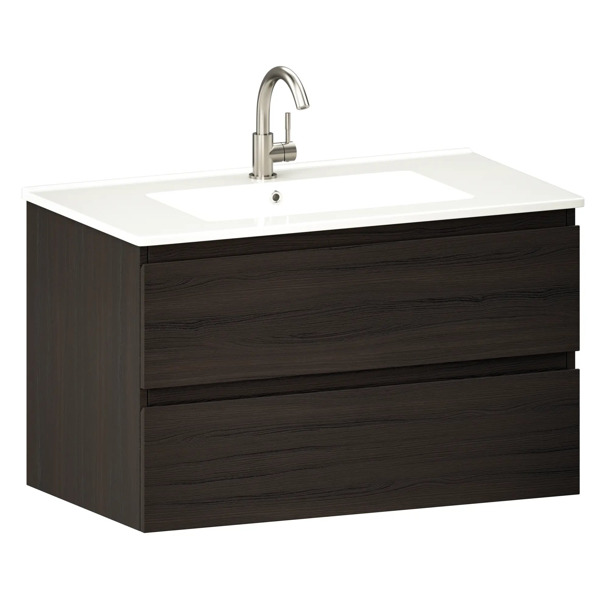 Badrumsmöbel Luma - 80 cm - Valnöt - Vitt tvättställ - Förbeställa