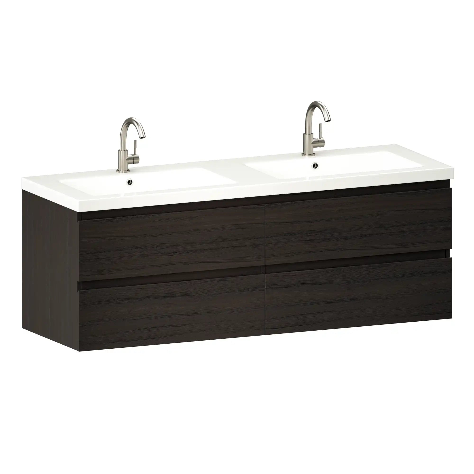 Badrumsmöbel Arato - 140 cm - Valnötsträ - Tvättställ Vit