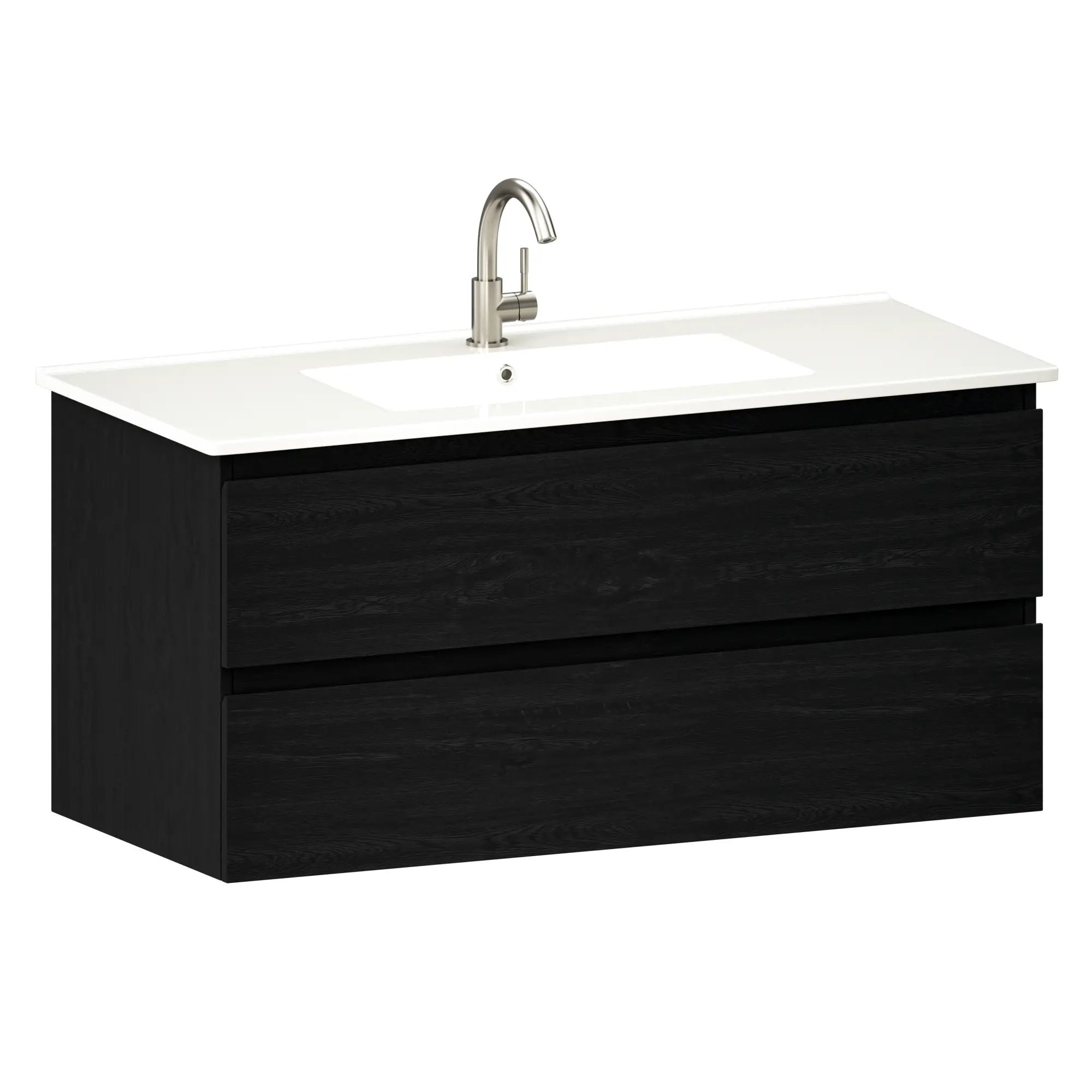 Badrumsmöbel Varo - 100 cm - Svart ek - Vit tvättställ - Förbeställa