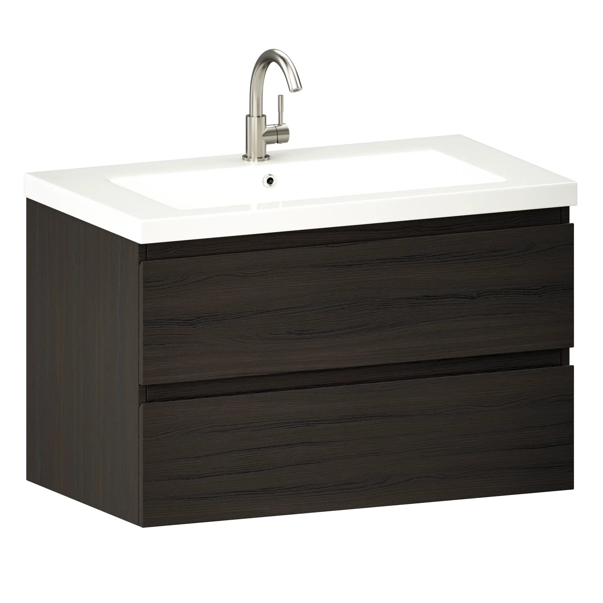 Badrumsmöbel Sova - 80cm - Valnötsträ - Handfat Vitt - Förbeställa