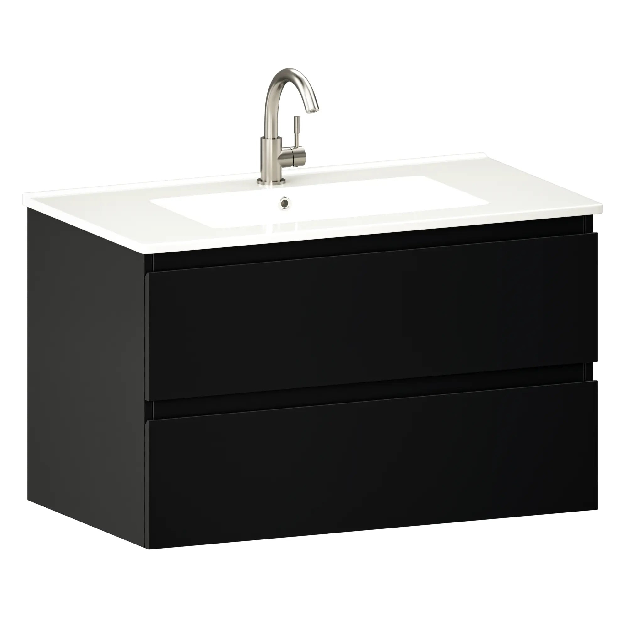 Badrumsmöbel Luma - 80 cm - Svart - Vitt tvättställ - Förbeställa