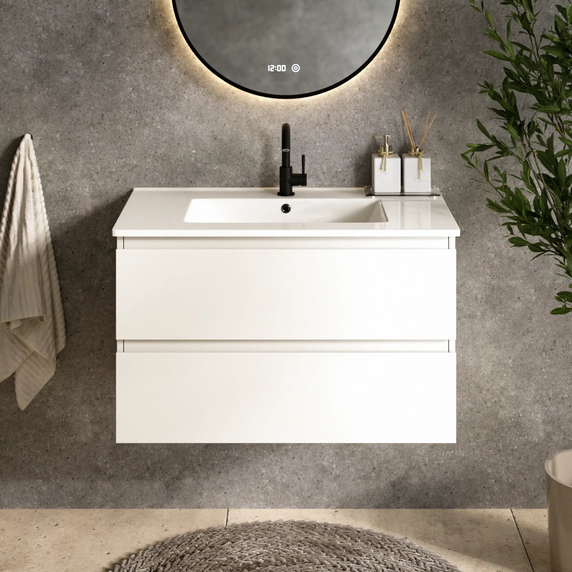 Badrumsmöbel Luma - 80 cm - Vit - Vit tvättstälk - Förbeställa