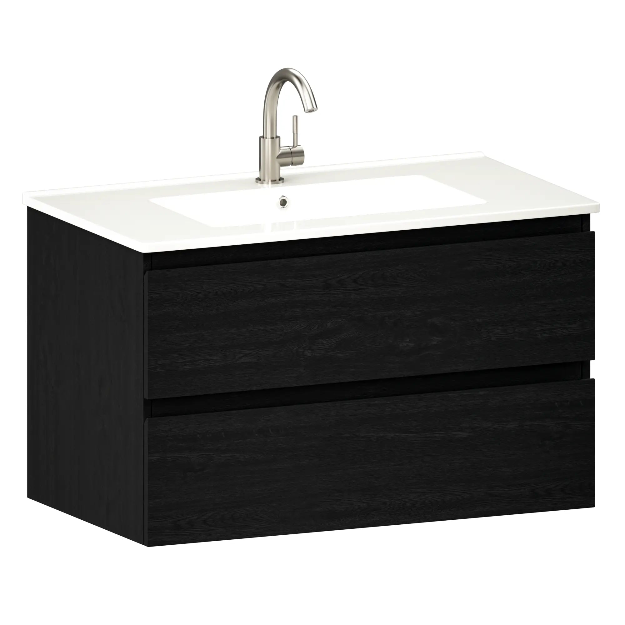 Badrumsmöbel Luma - 80 cm - Svart ek - Vitt tvättställ - Förbeställa