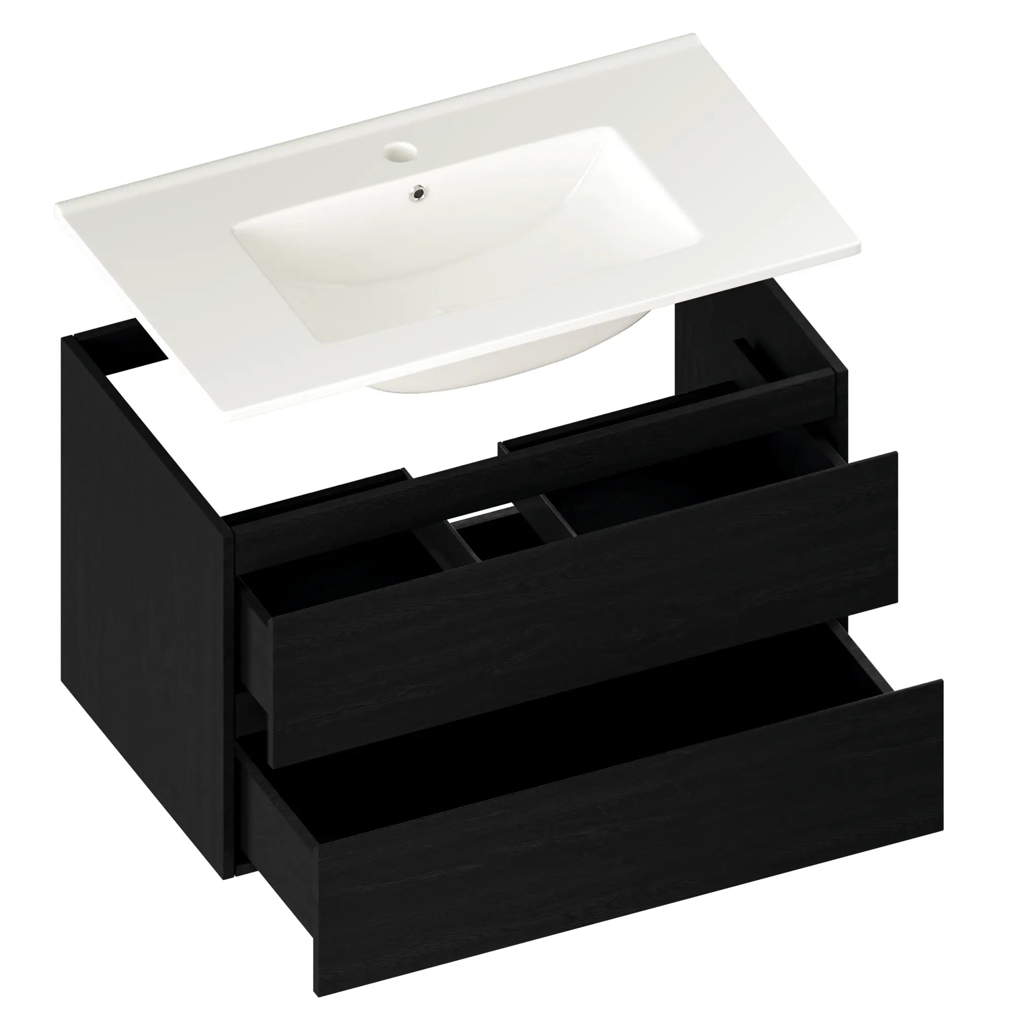Badrumsmöbel Luma - 80 cm - Svart ek - Vitt tvättställ - Förbeställa