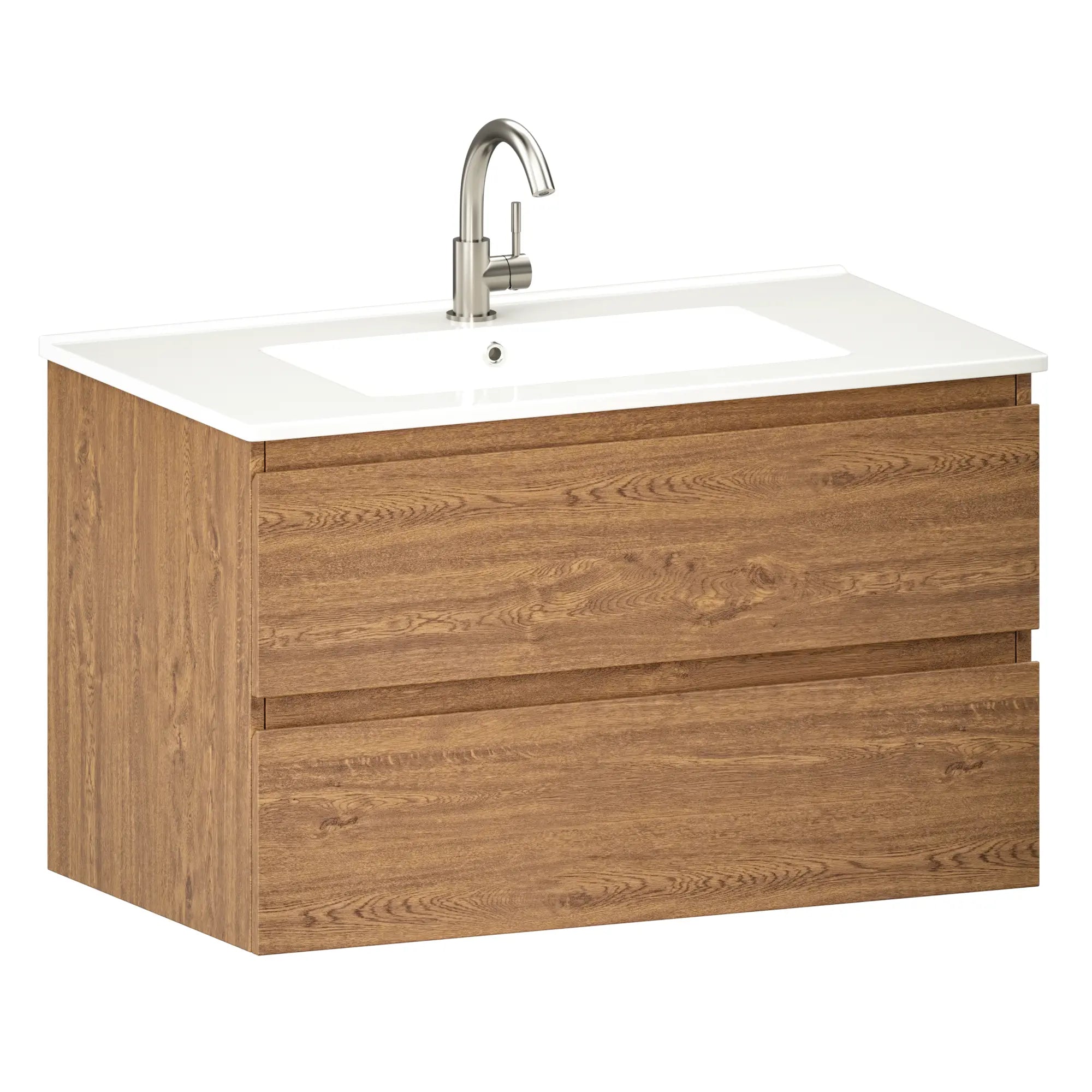 Badrumsmöbel Luma - 80 cm - Varm ek - Vit tvättställ - Förbeställa