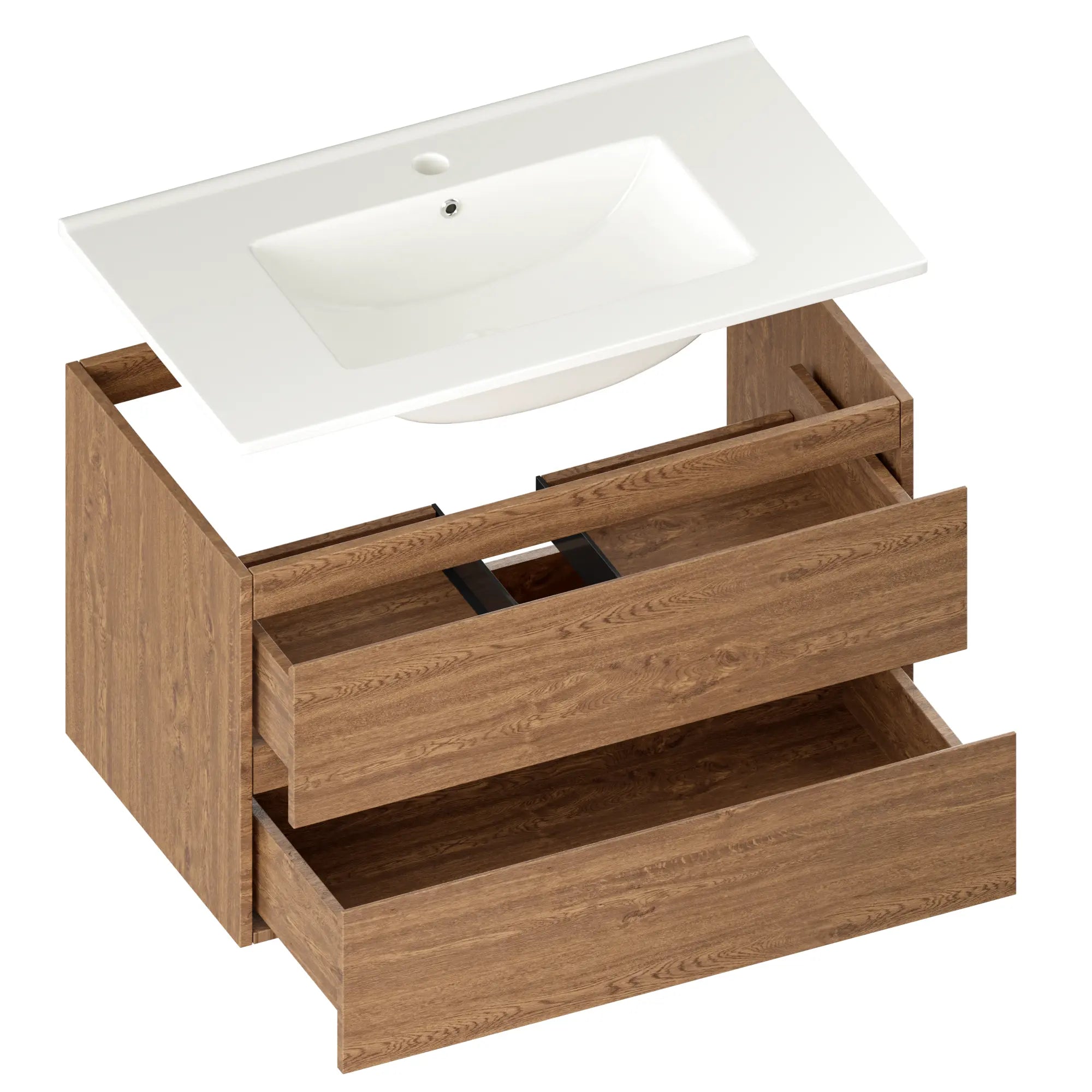 Badrumsmöbel Luma - 80 cm - Varm ek - Vit tvättställ - Förbeställa
