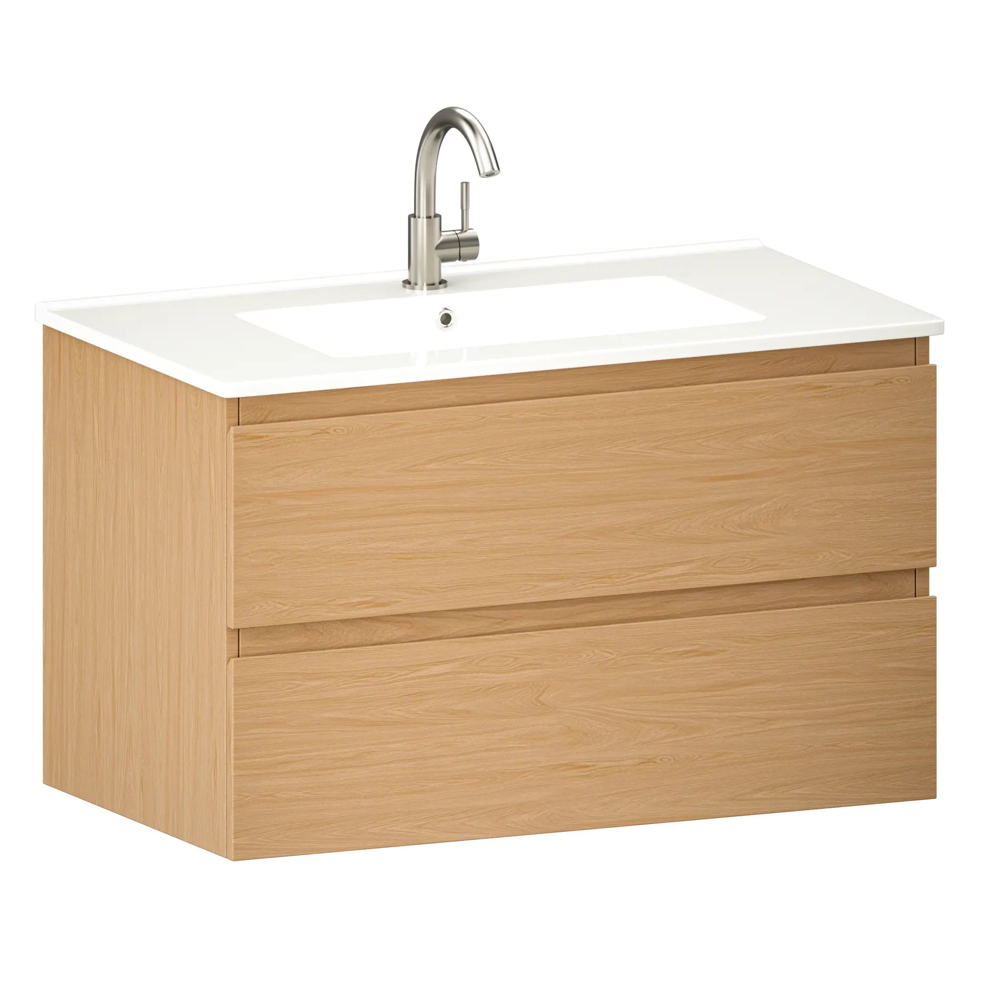 Badrumsmöbel Luma - 80 cm - Ljus ek - Vit tvättställ - Förbeställa