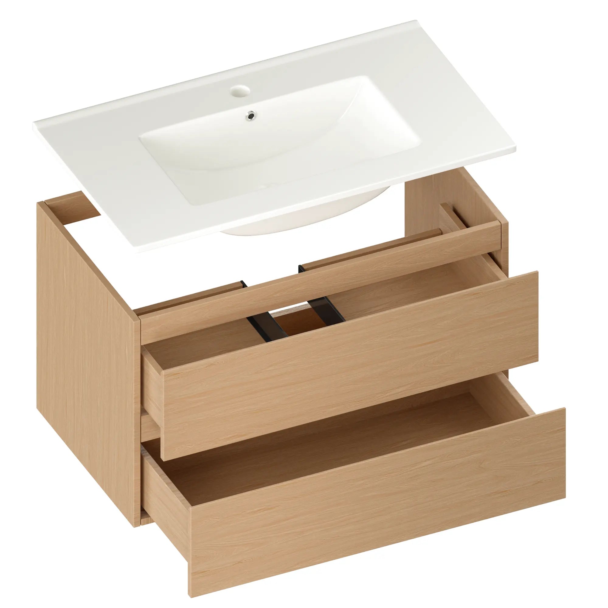 Badrumsmöbel Luma - 80 cm - Ljus ek - Vit tvättställ - Förbeställa