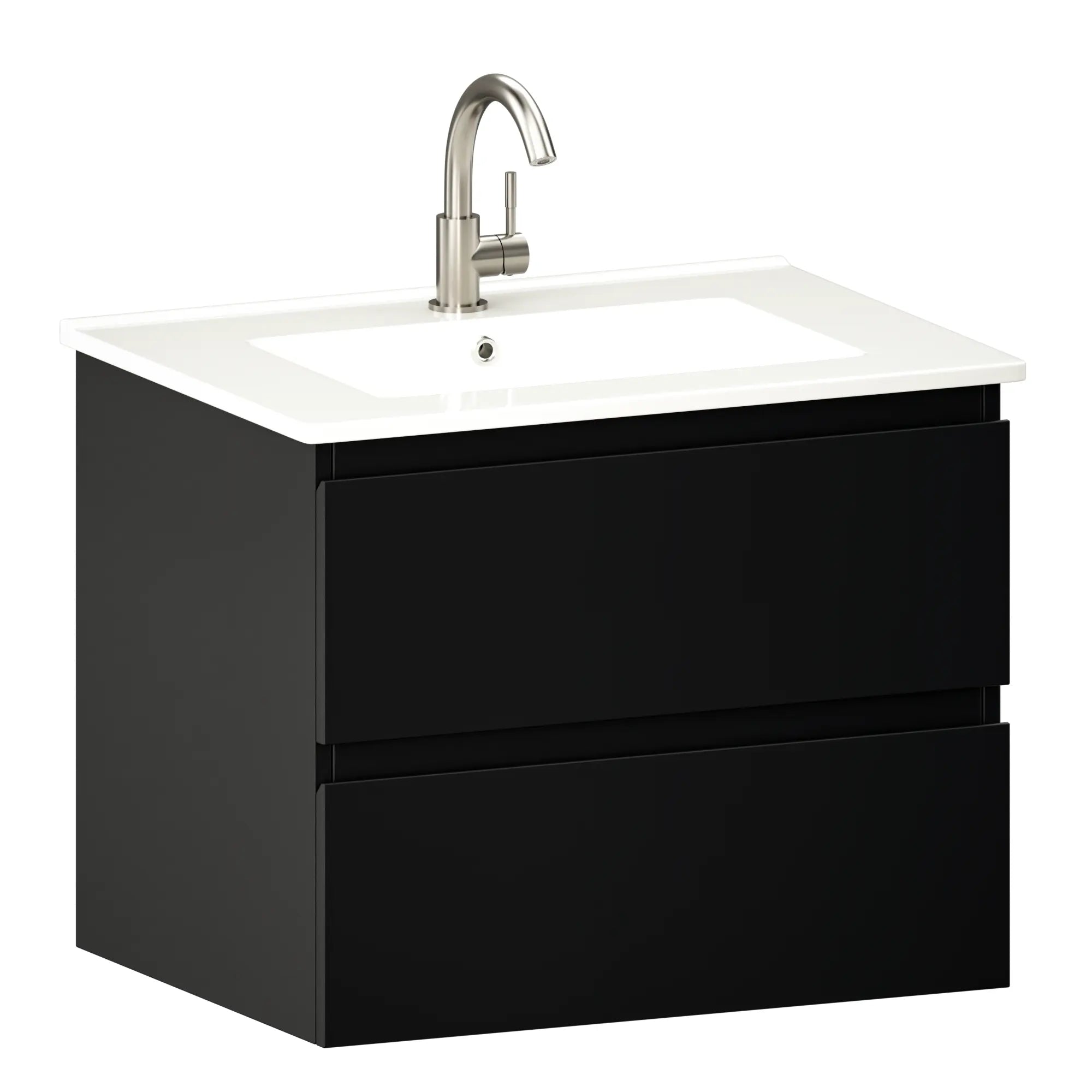 Badrumsmöbel Norvi - 60 cm - Svart - Vitt tvättställ - Förbeställa
