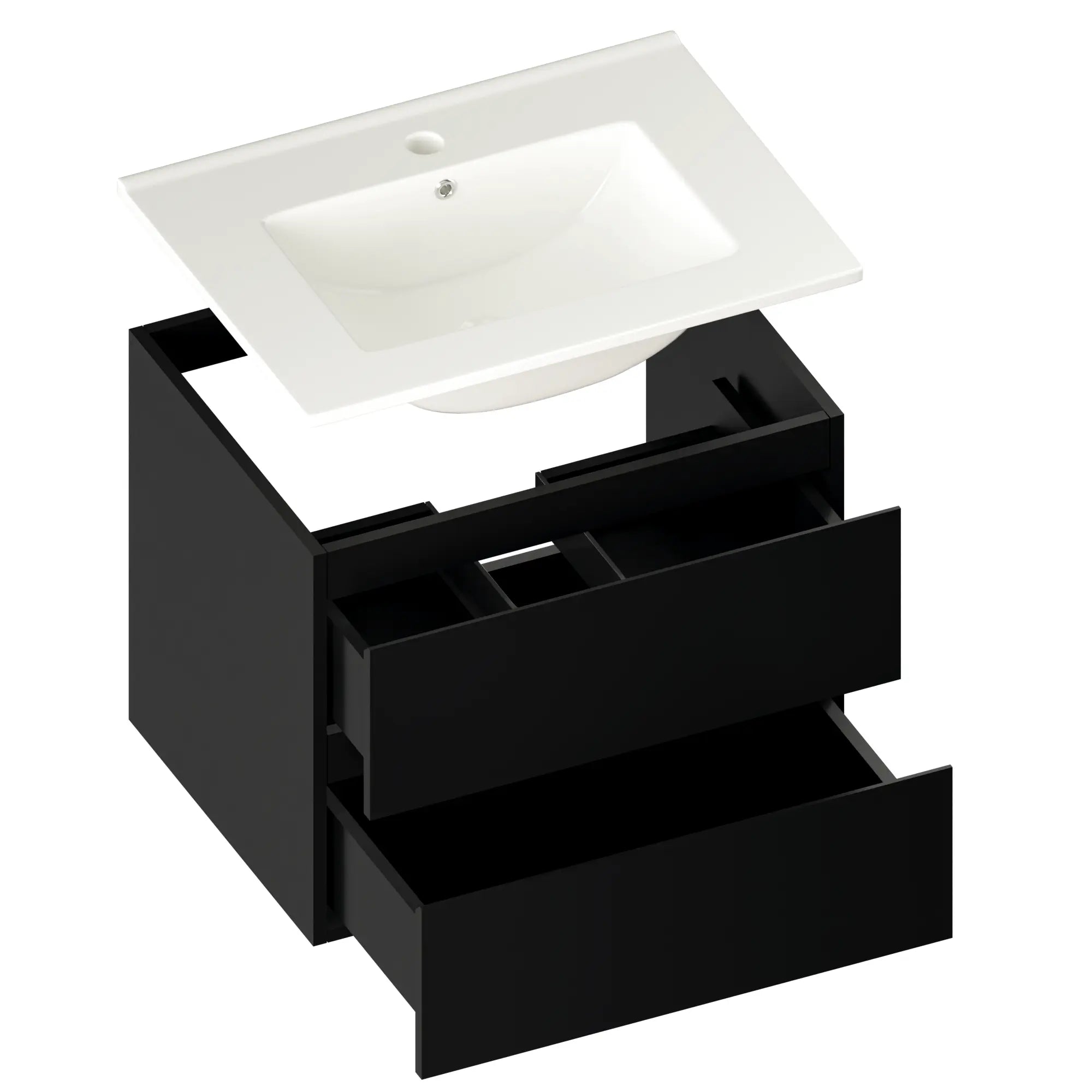 Badrumsmöbel Norvi - 60 cm - Svart - Vitt tvättställ - Förbeställa