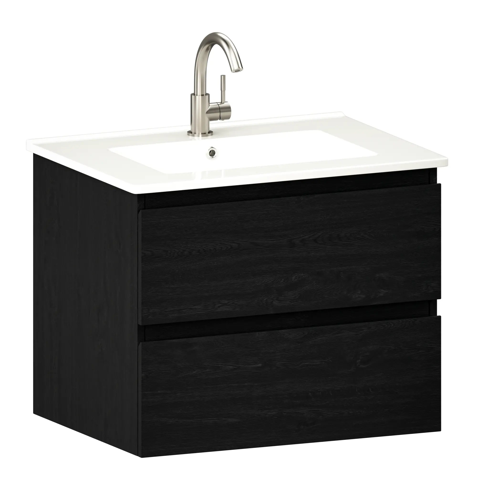 Badrumsmöbel Norvi - 60 cm - Svart ek - Vit tvättställ - Förbeställa
