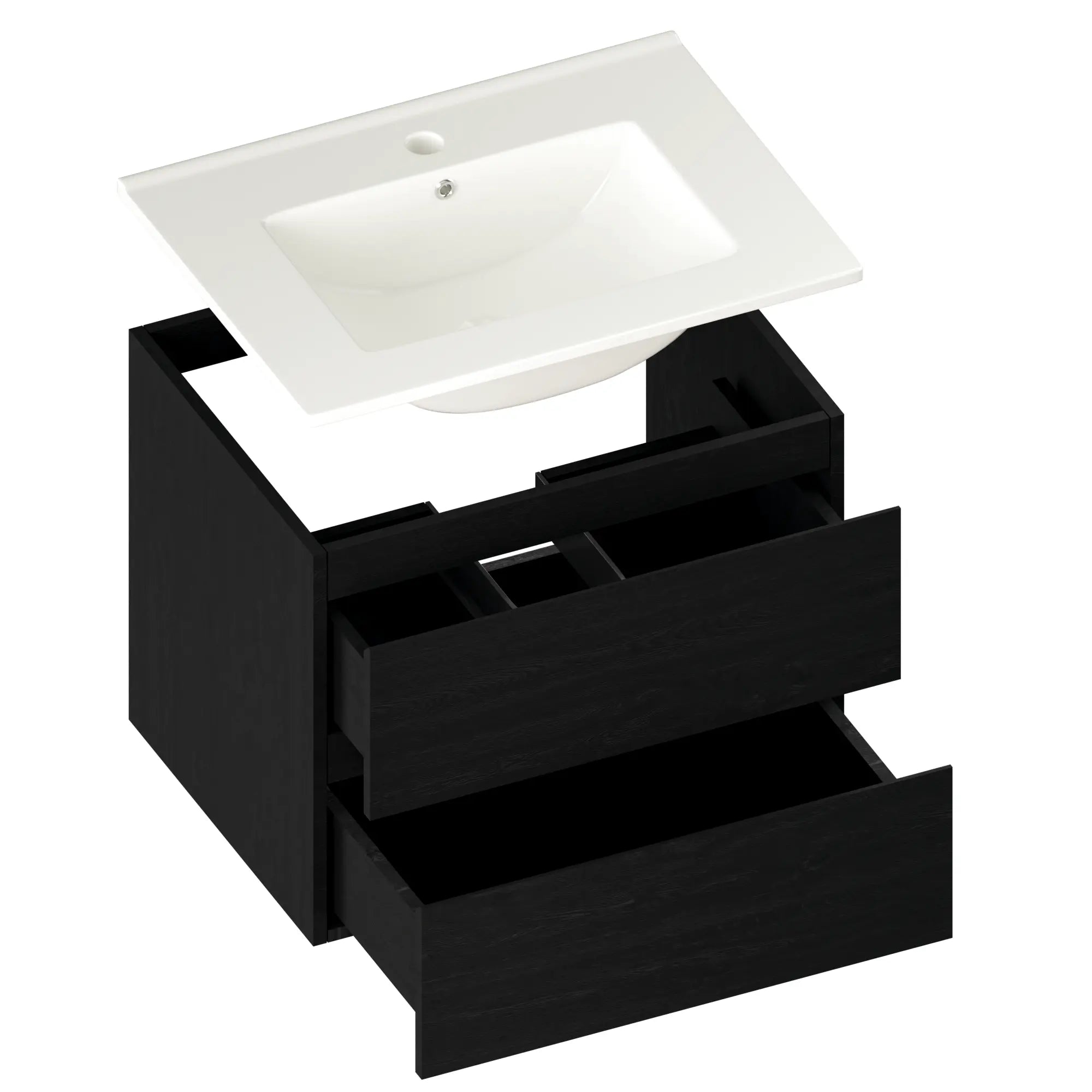 Badrumsmöbel Norvi - 60 cm - Svart ek - Vit tvättställ - Förbeställa