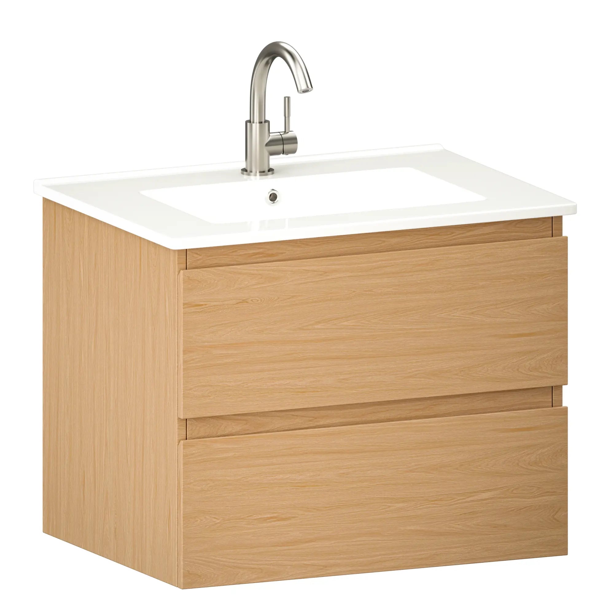 Badrumsmöbel Norvi - 60 cm - Ljus ek - Vitt tvättställ - FÖRBESTÄLLNING - Förbeställa