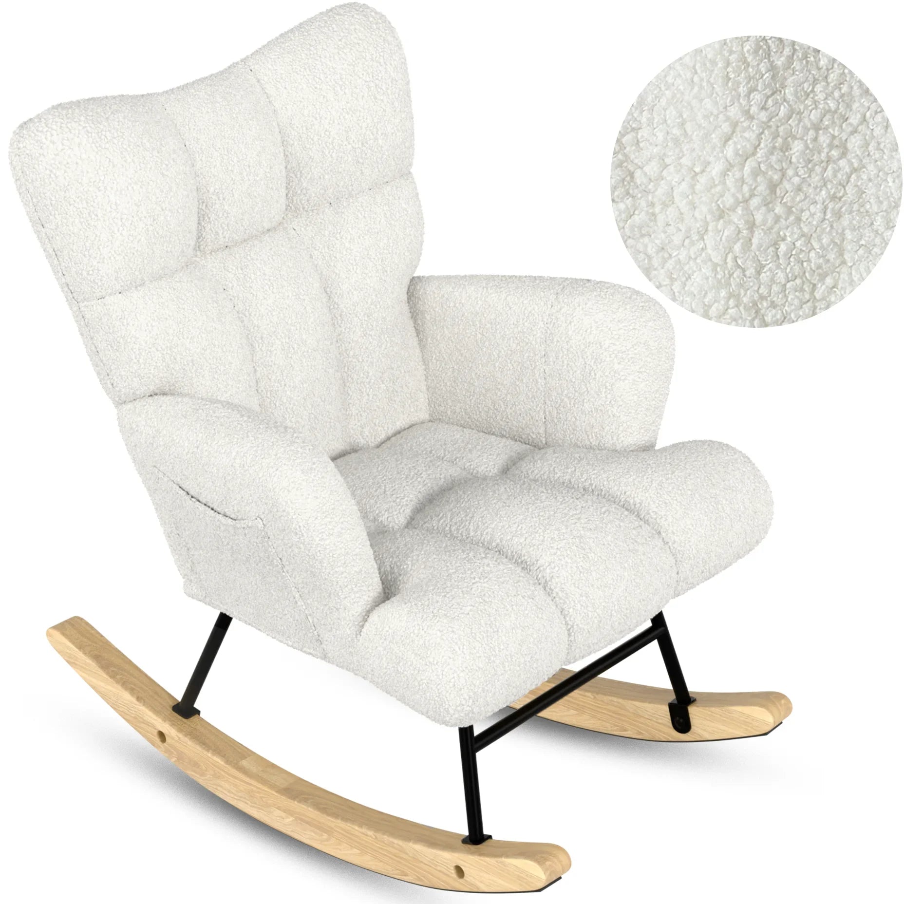 Schommelstoel Teddy Wit - Voedingsstoel Stoel Babykamer - Fauteuil met Armleuning Design