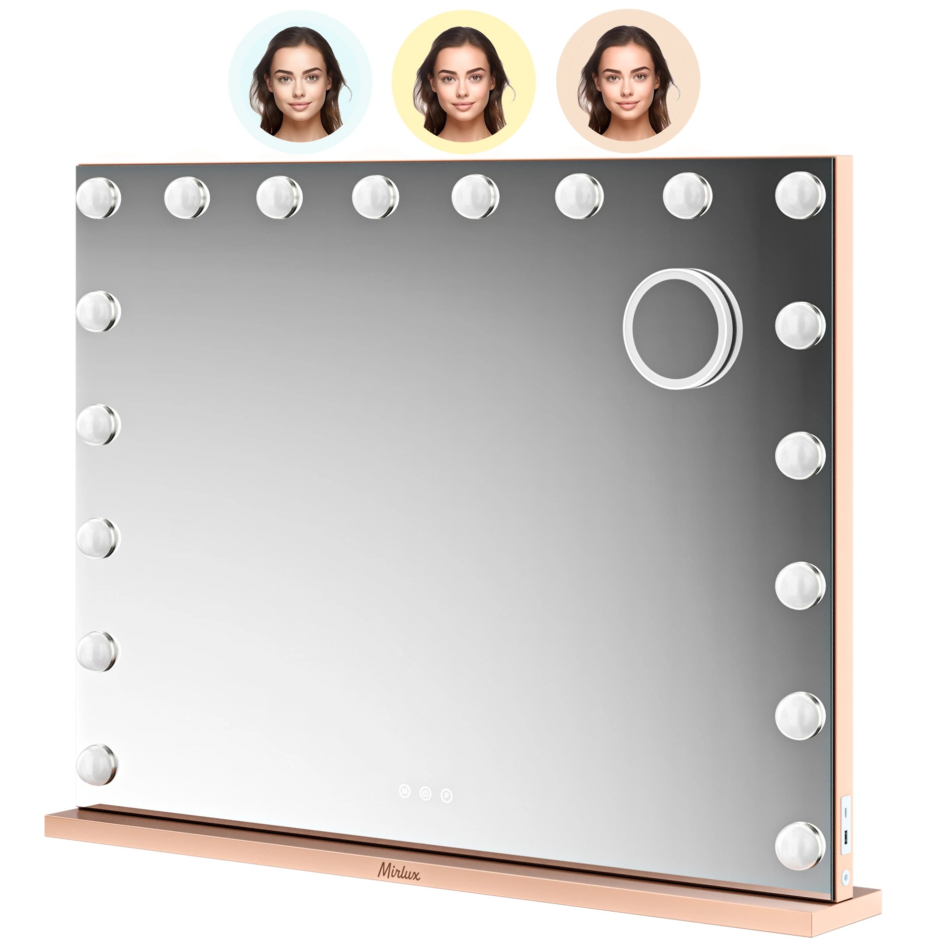 Hollywoodspegel - Bluetooth-högtalare - 80x60 cm - Roséguld