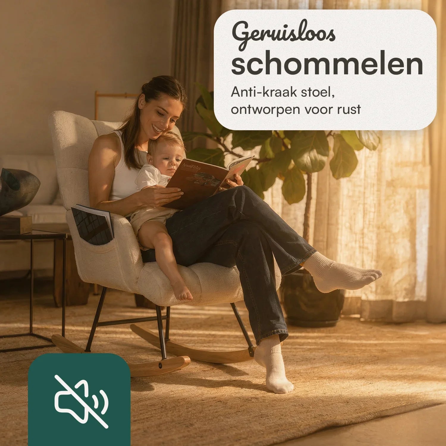 Schommelstoel Teddy Wit - Voedingsstoel Stoel Babykamer - Fauteuil met Armleuning Design