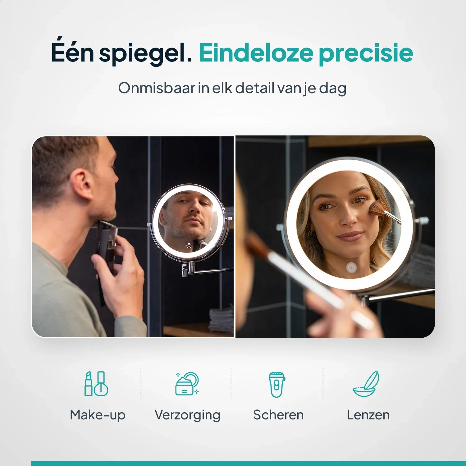 Make-Up Spiegel - Oplaadbaar - Chroom - 1-10x Vergroting