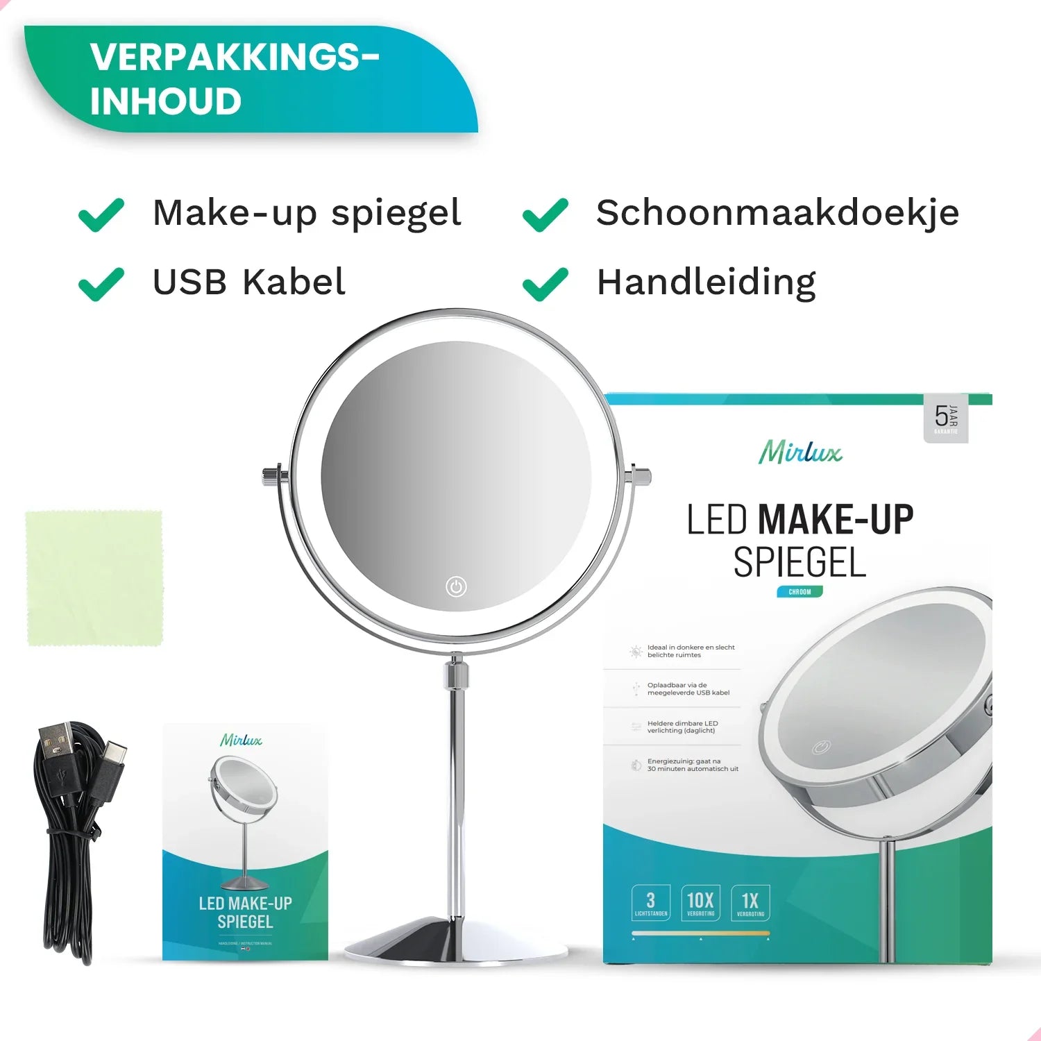 Make-Up Spiegel - Hoogte verstelbaar - Chrome - 1-10x Vergroting - Förbeställa