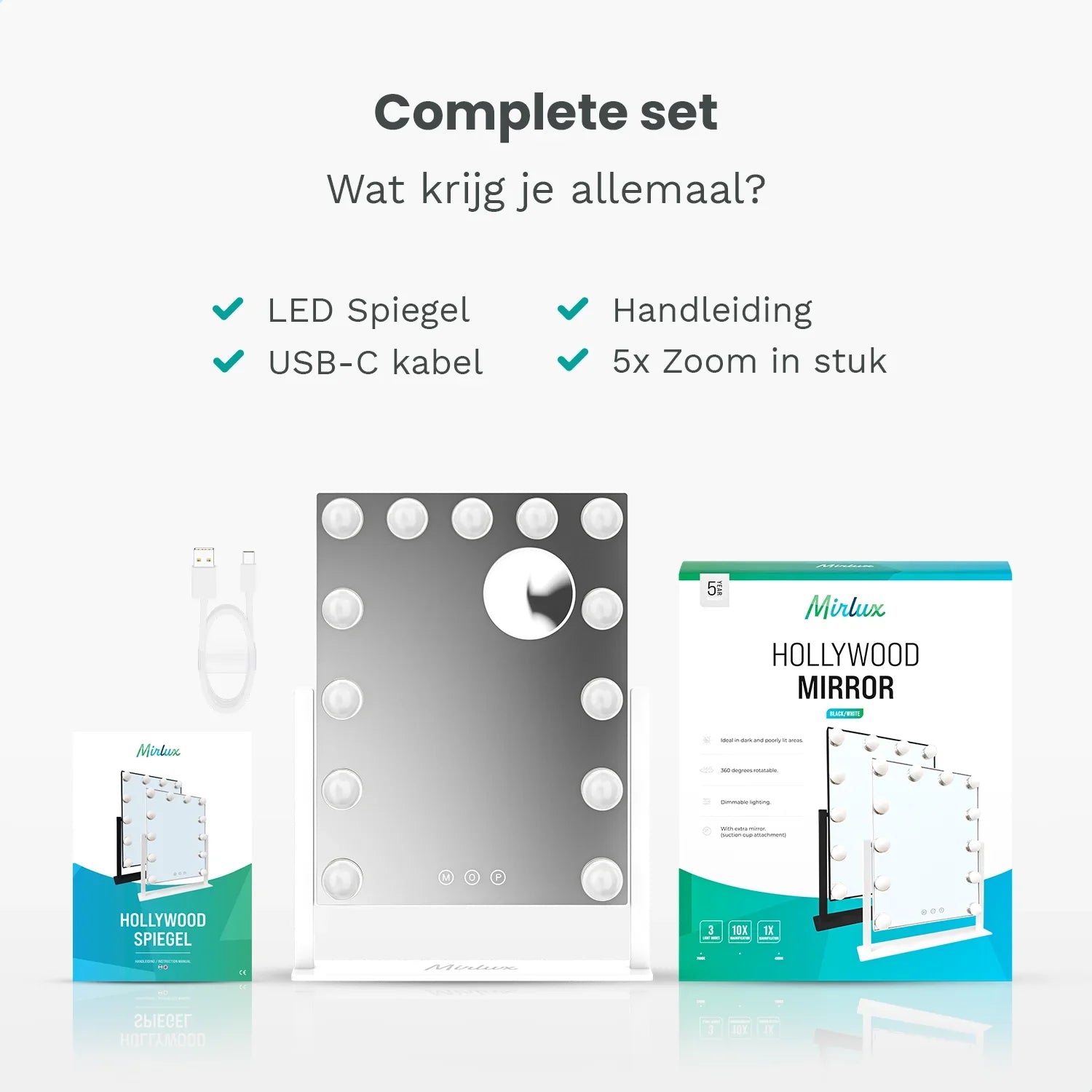 Hollywood Spegel - 44x30cm - Vit