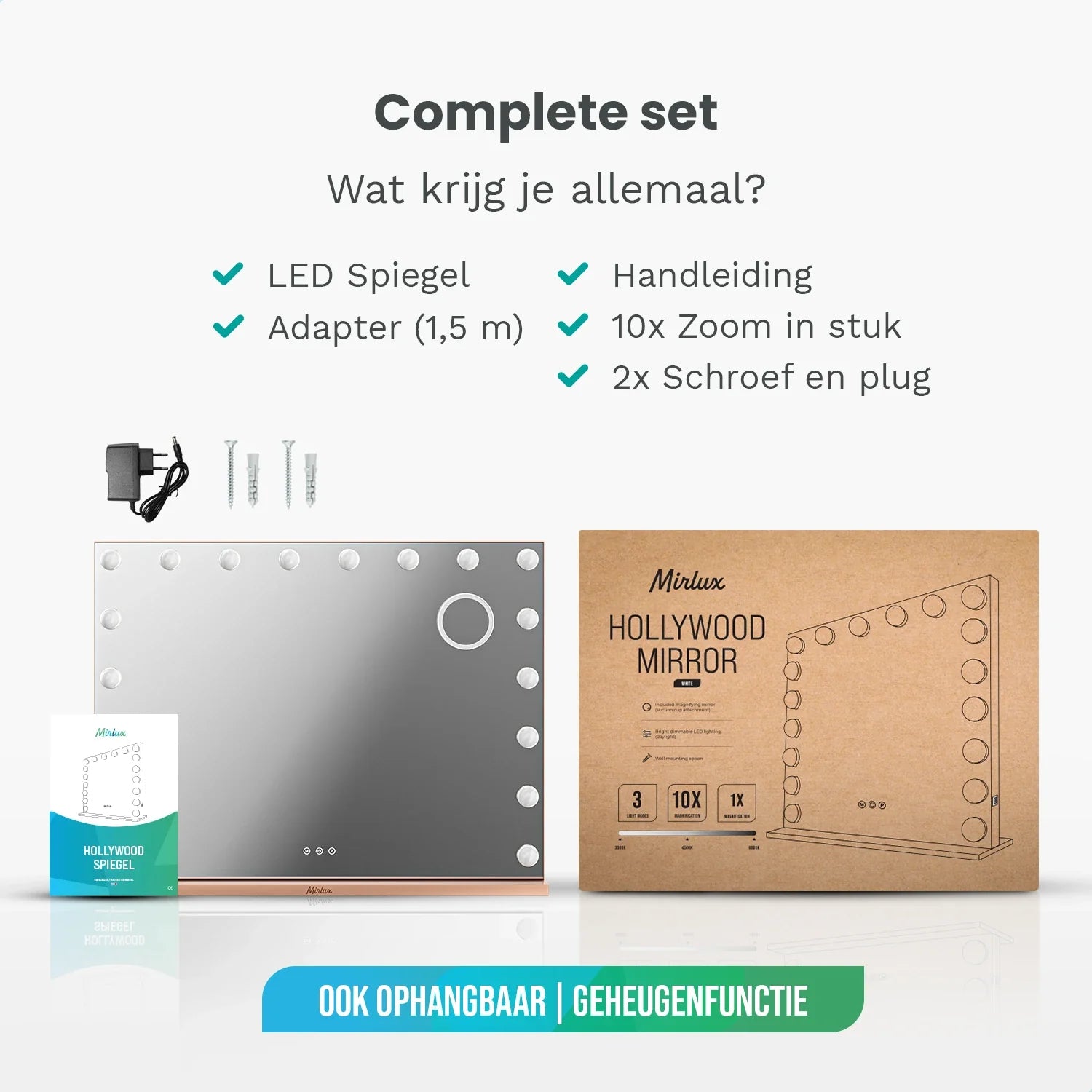 Hollywoodspegel - Bluetooth-högtalare - 80x60 cm - Roséguld