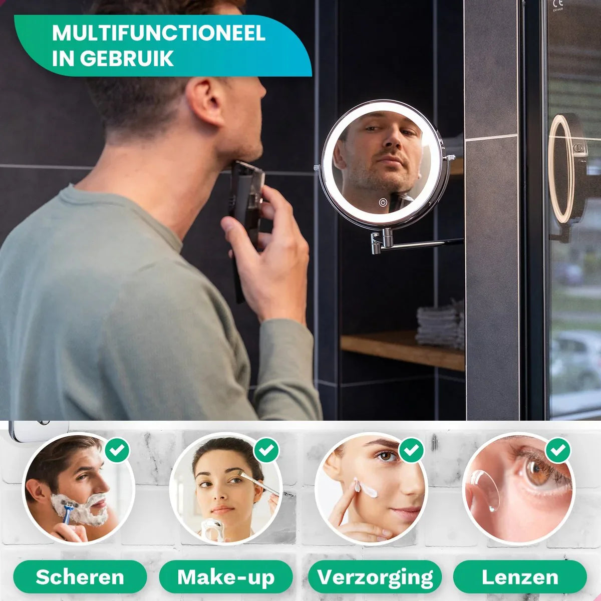 Make-Up Spiegel - Oplaadbaar - Chroom - 1-7x Vergroting - Förbeställa