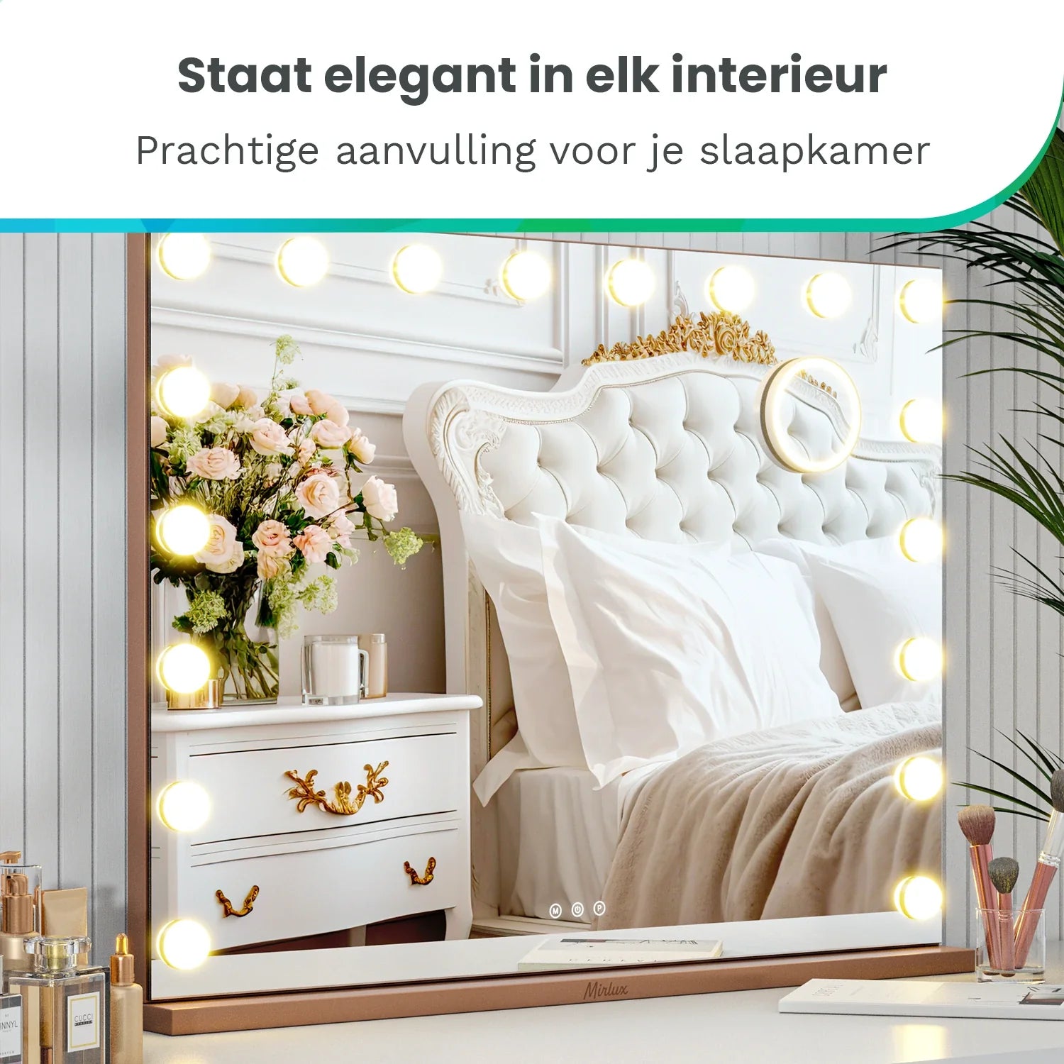 Hollywoodspegel - Bluetooth-högtalare - 80x60 cm - Roséguld