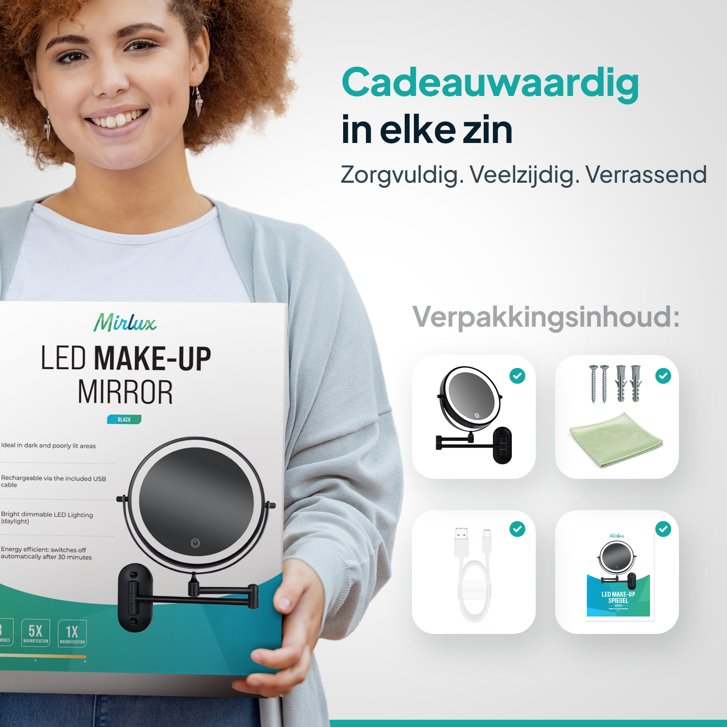 Sminkspegel - Uppladdningsbar - Svart - 1-5x Förstoring