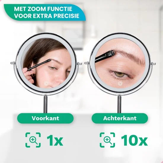 Make-Up Spiegel - Oplaadbaar - Chroom - 1-10x Vergroting