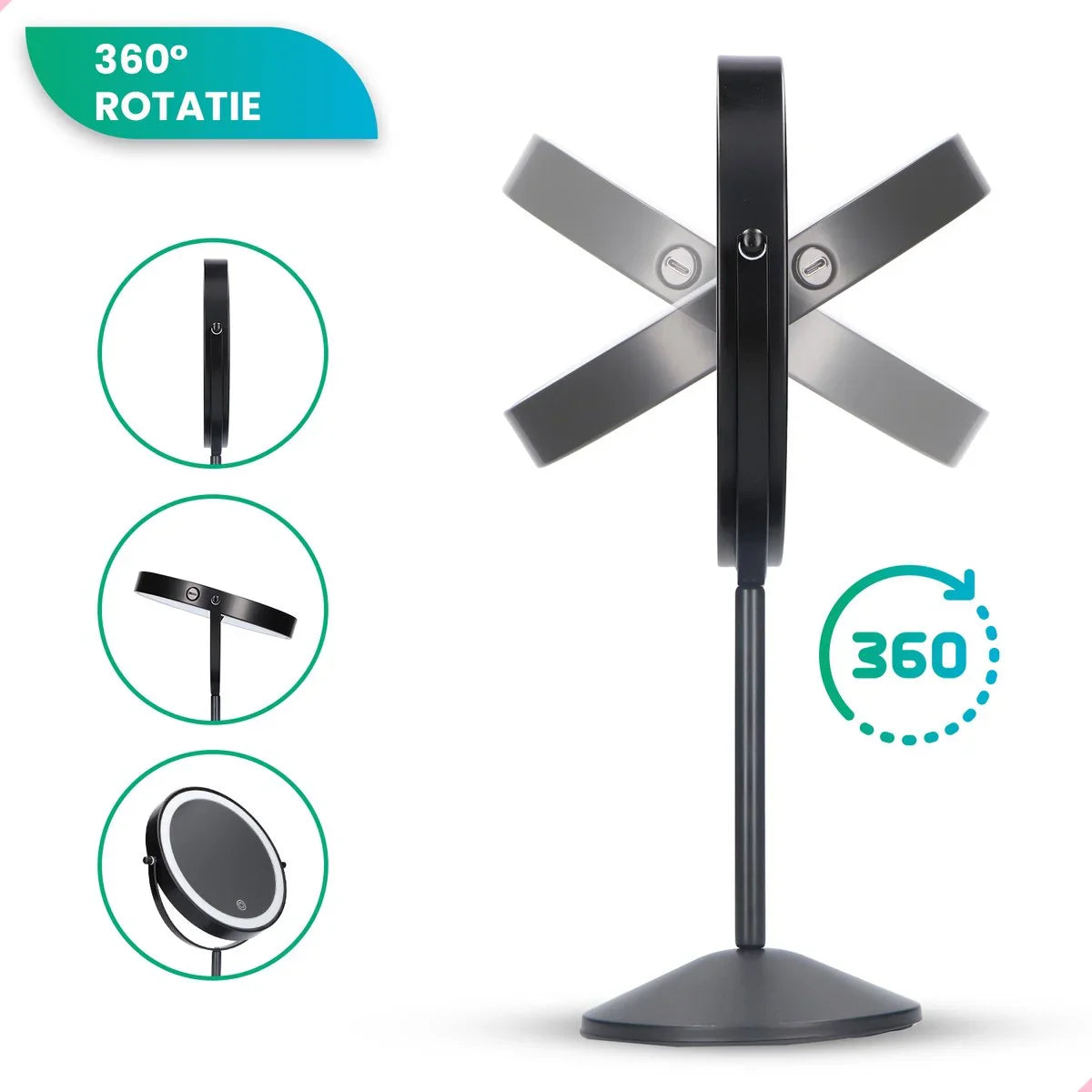 Make-Up Spiegel - Uppladdningsbar - Svart - 1-10x Förstoring