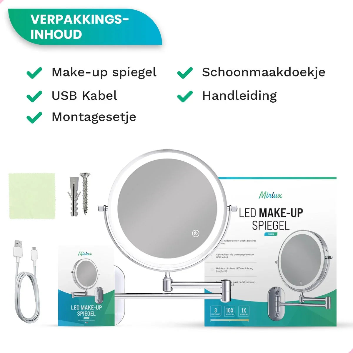 Sminkspegel - Uppladdningsbar - Krom - 1-5x Förstoring