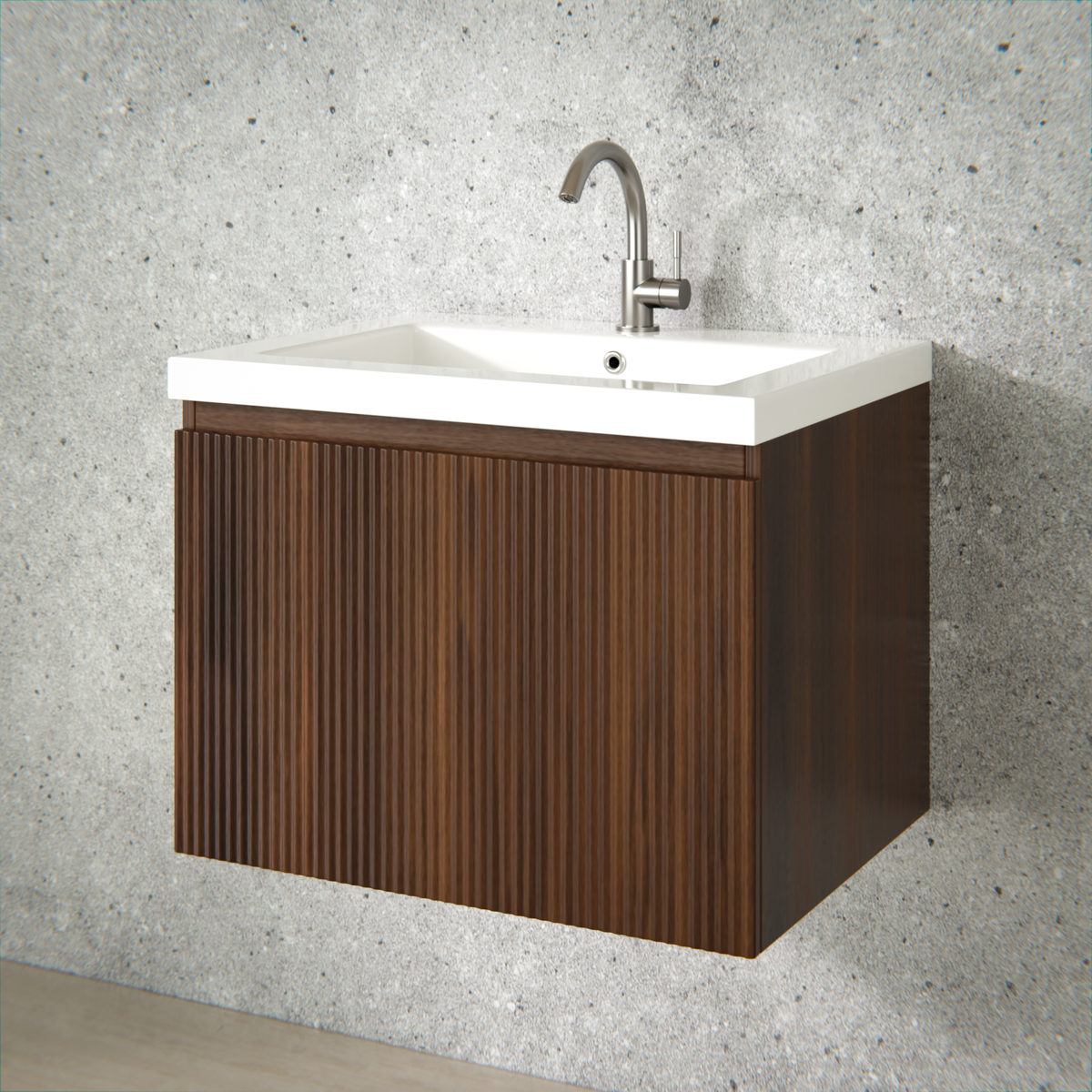 Badrumsmöbel Vino - 60 cm - Valnöt - Tvättställ Vit