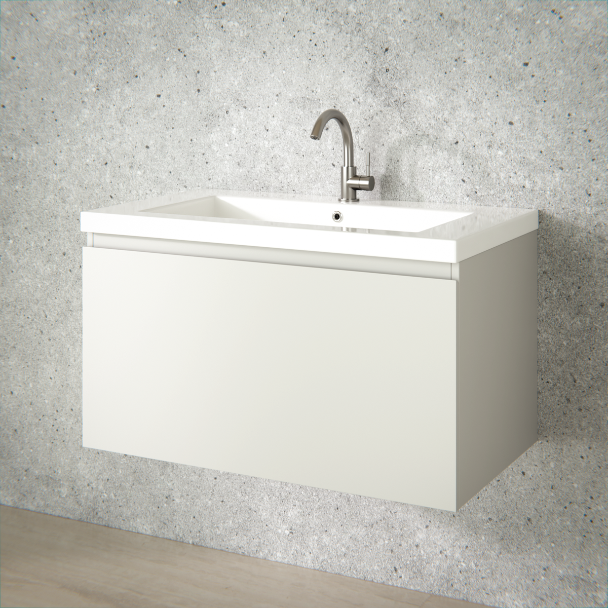 Badrumsmöbel Niko - 80 cm - Taupe - Tvättställ Vit