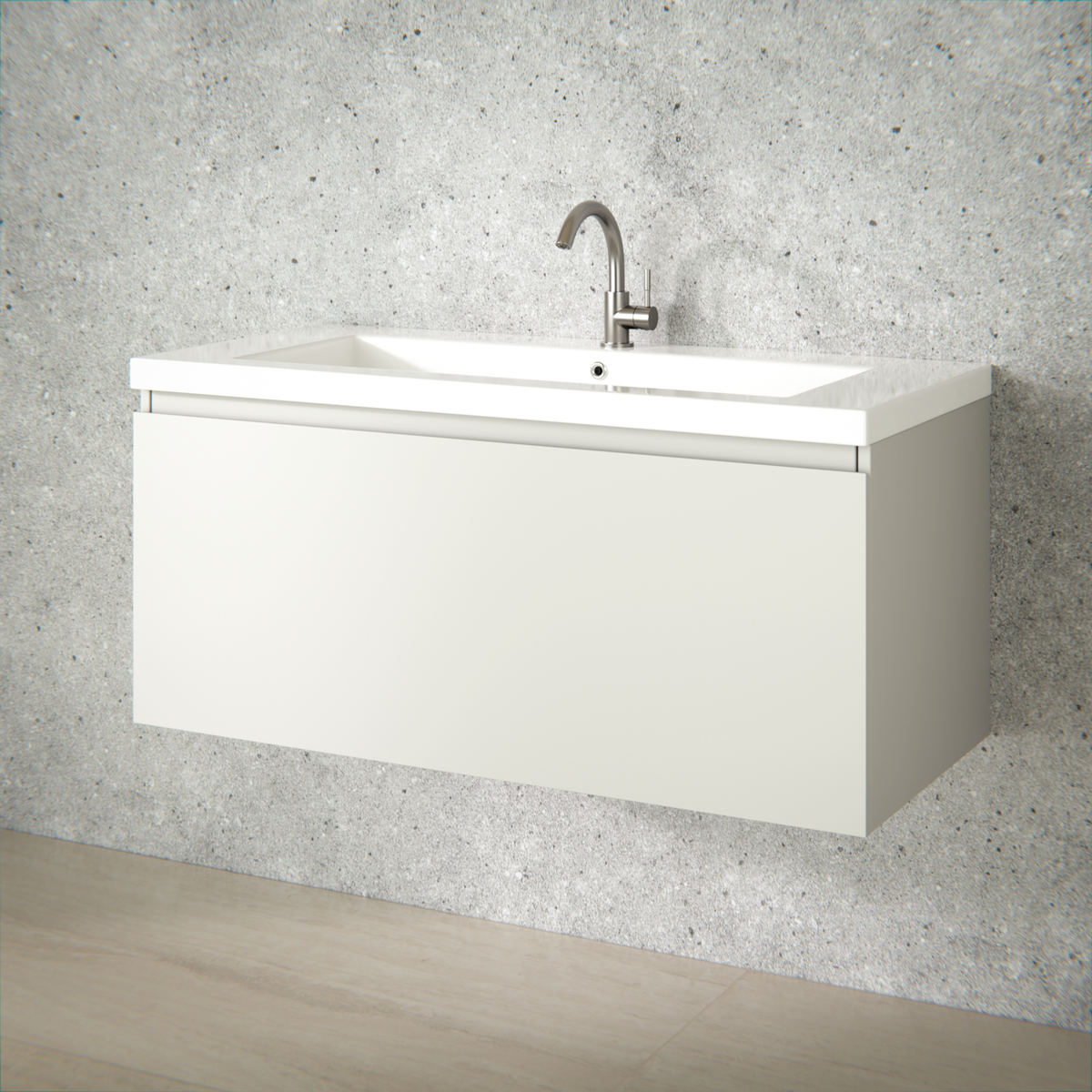 Badrumsmöbel Indy - 100 cm - Taupe - Tvättställ Vit
