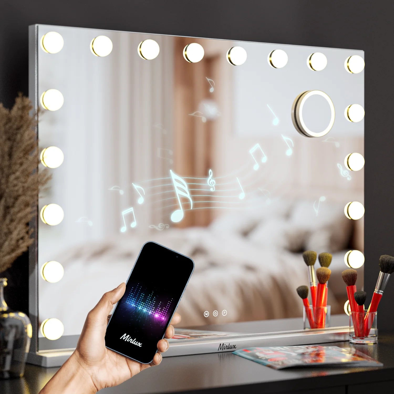 Hollywood Spegel - Bluetooth Högtalare - 80x60cm - Vit
