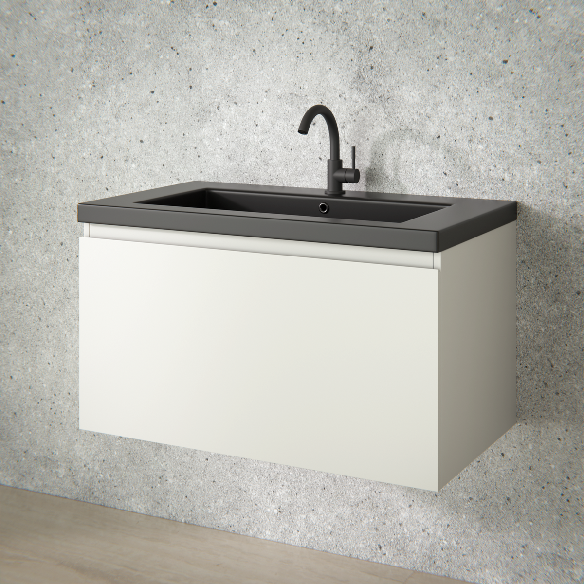 Badrumsmöbel Niko - 80cm - Taupe - Tvättställ Svart