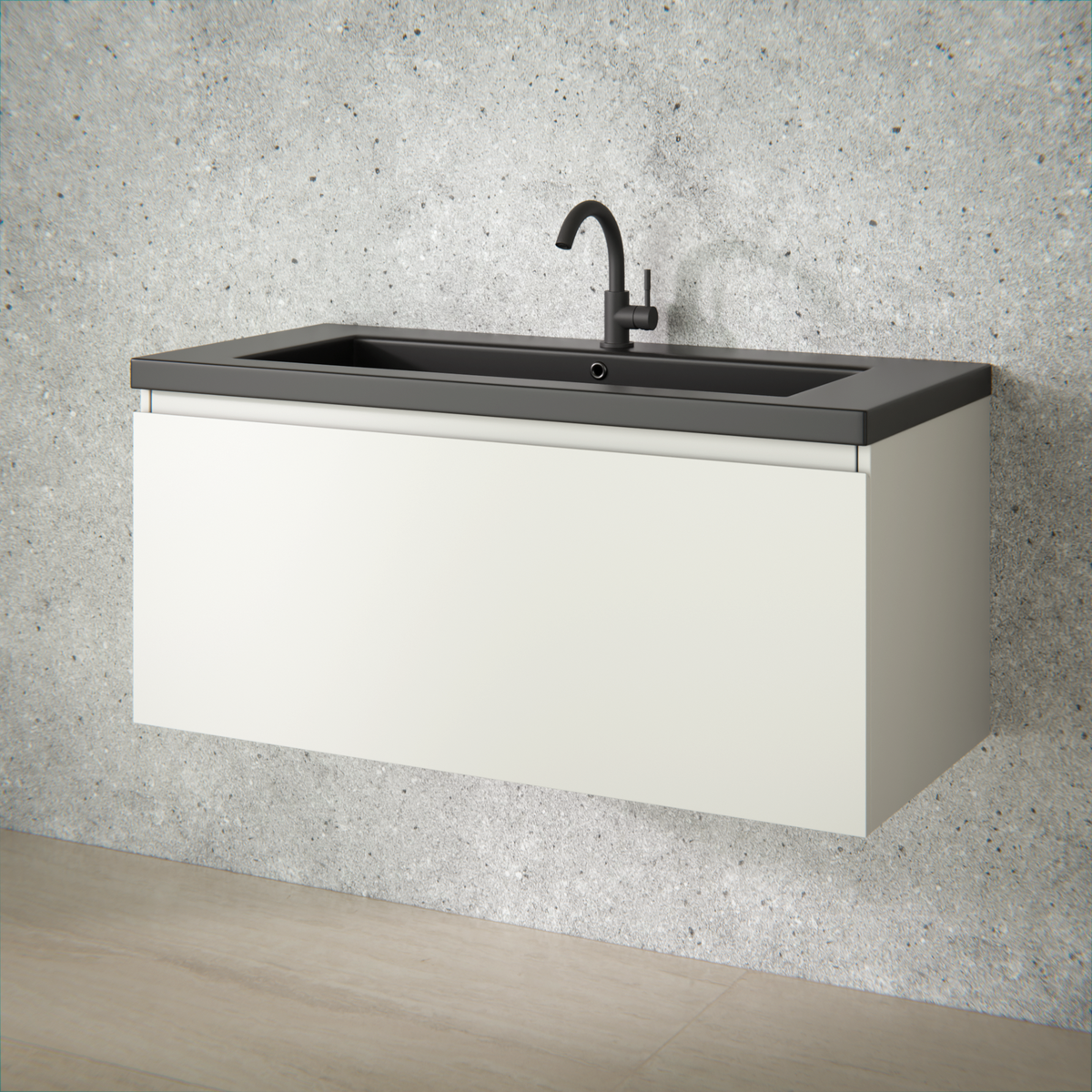 Badrumsmöbel Indy - 100 cm - Taupe - Tvättställ Svart