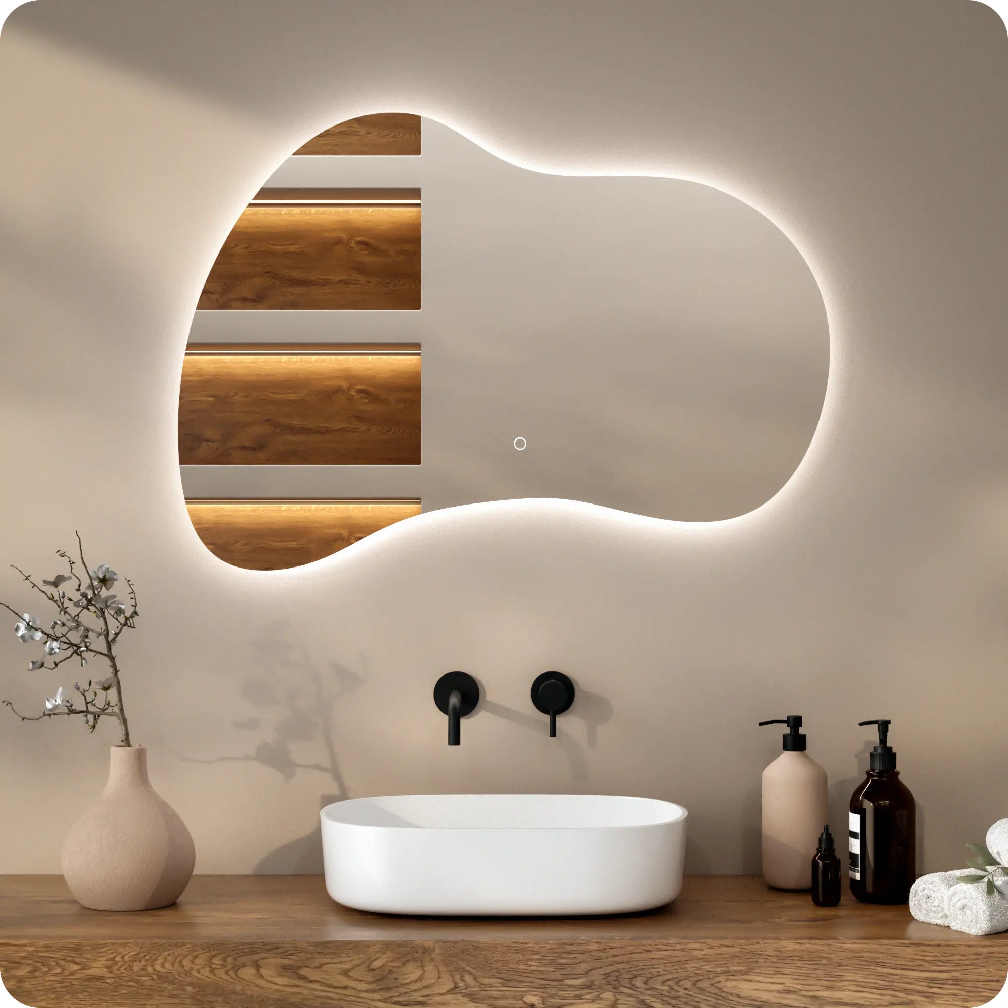 Badrumsspegel - 100x70 - Asymmetrisk - Ramlös - Förbeställa