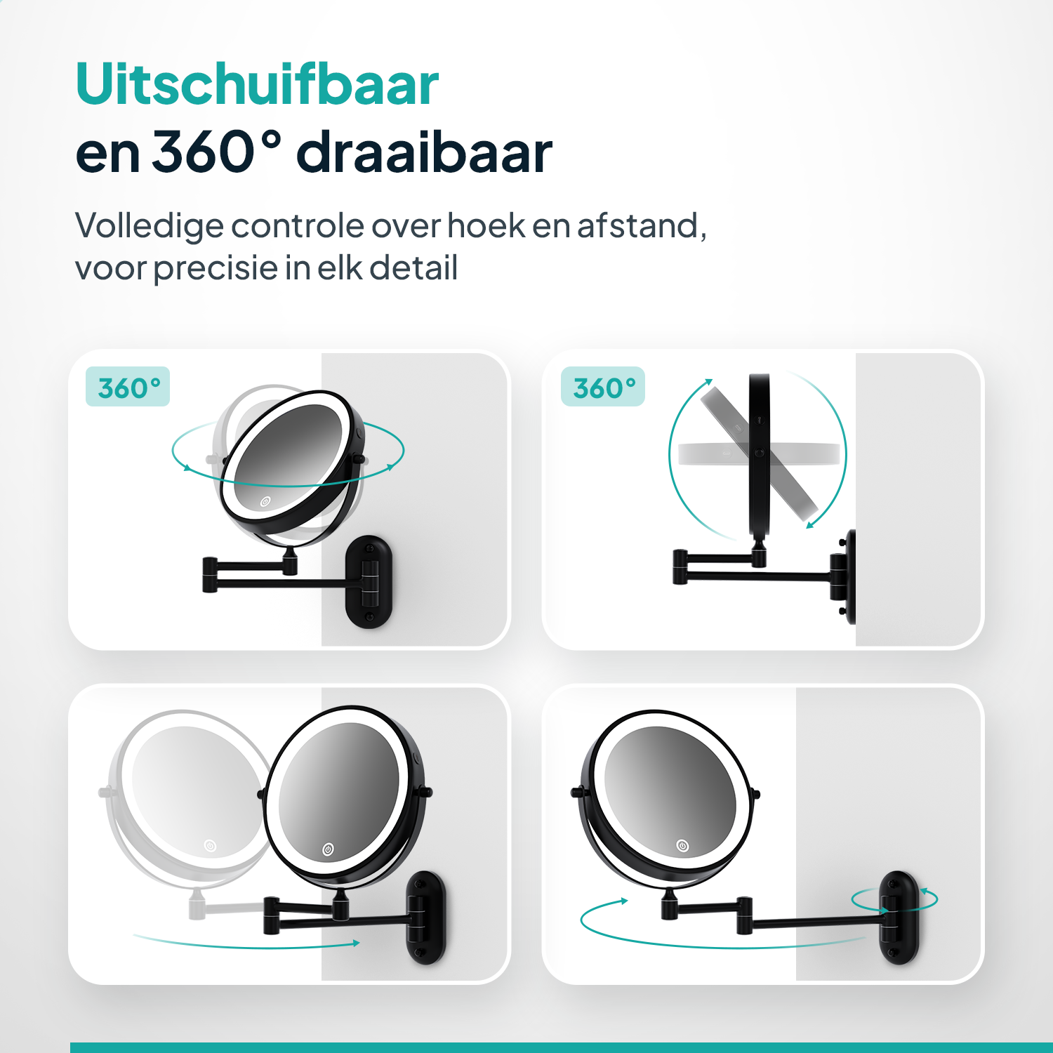Sminkspegel - Uppladdningsbar - Svart - 1-5x Förstoring