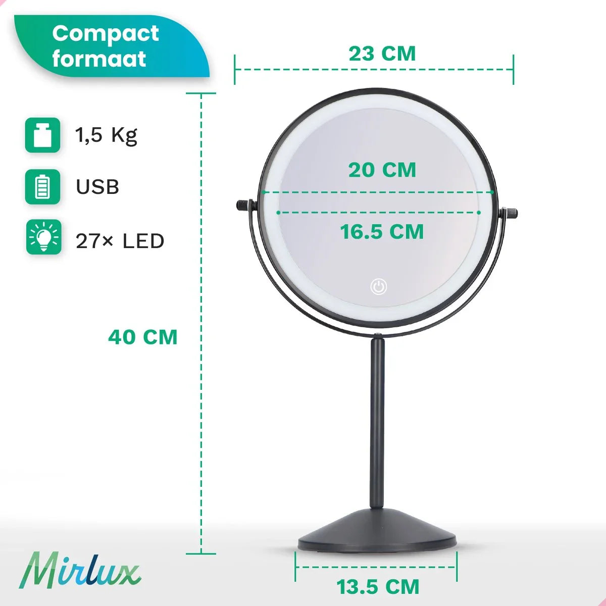 Make-Up Spiegel - Uppladdningsbar - Svart - 1-10x Förstoring