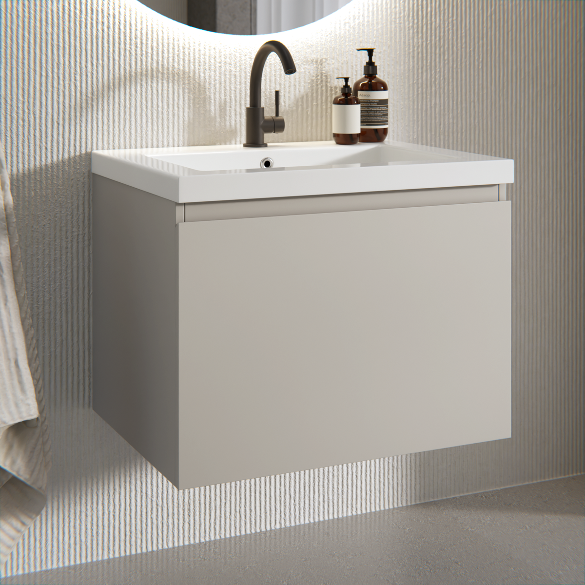 Badrumsmöbel Vino - 60 cm - Taupe - Tvättställ Vit