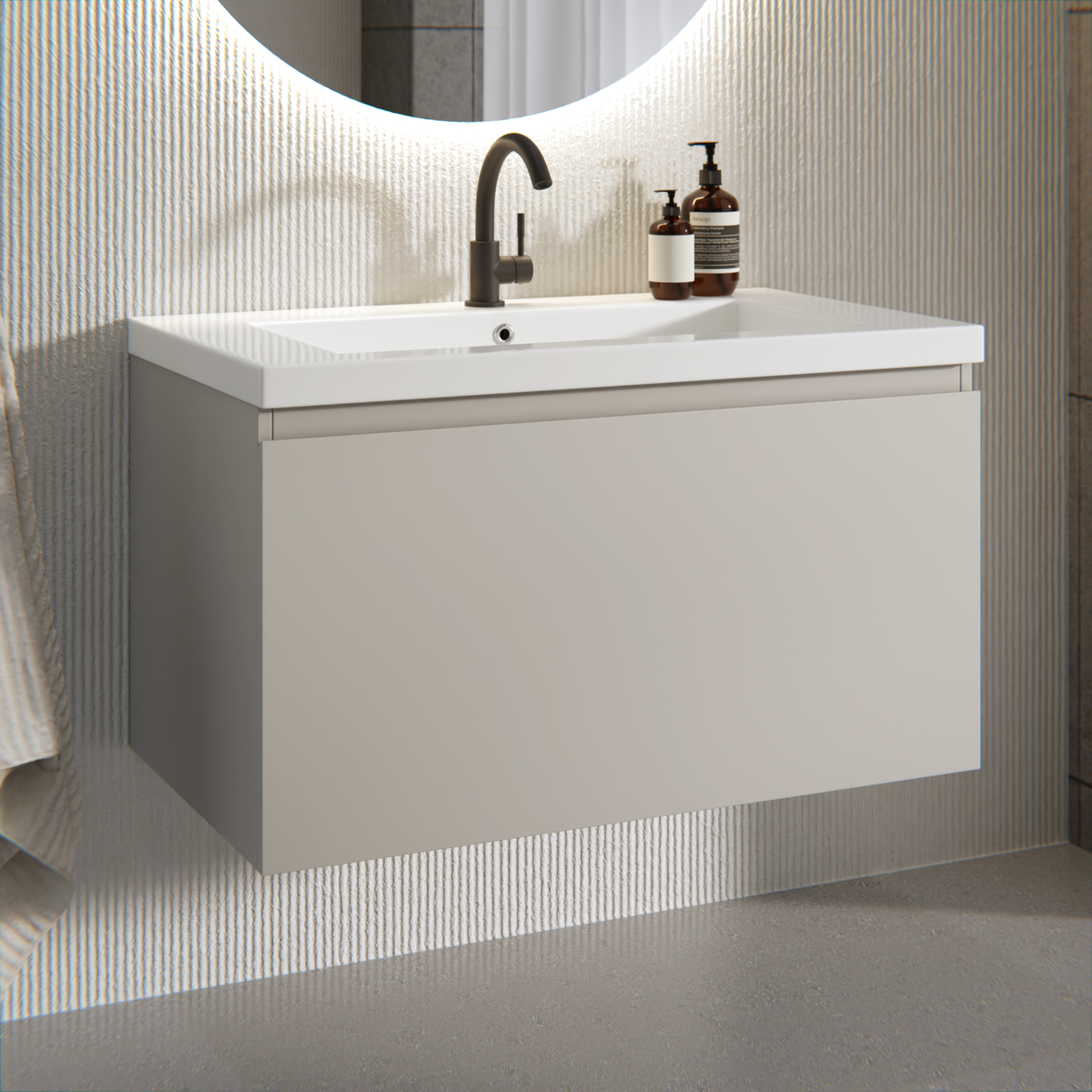Badrumsmöbel Niko - 80 cm - Taupe - Tvättställ Vit